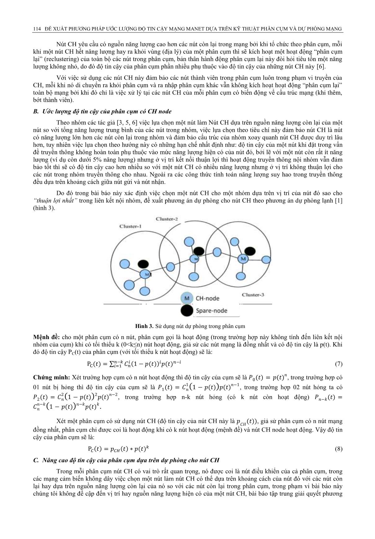 Đề xuất phương pháp ước lượng độ tin cậy mạng manet dựa trên kỹ thuật phân cụm và dự phòng mạng trang 3