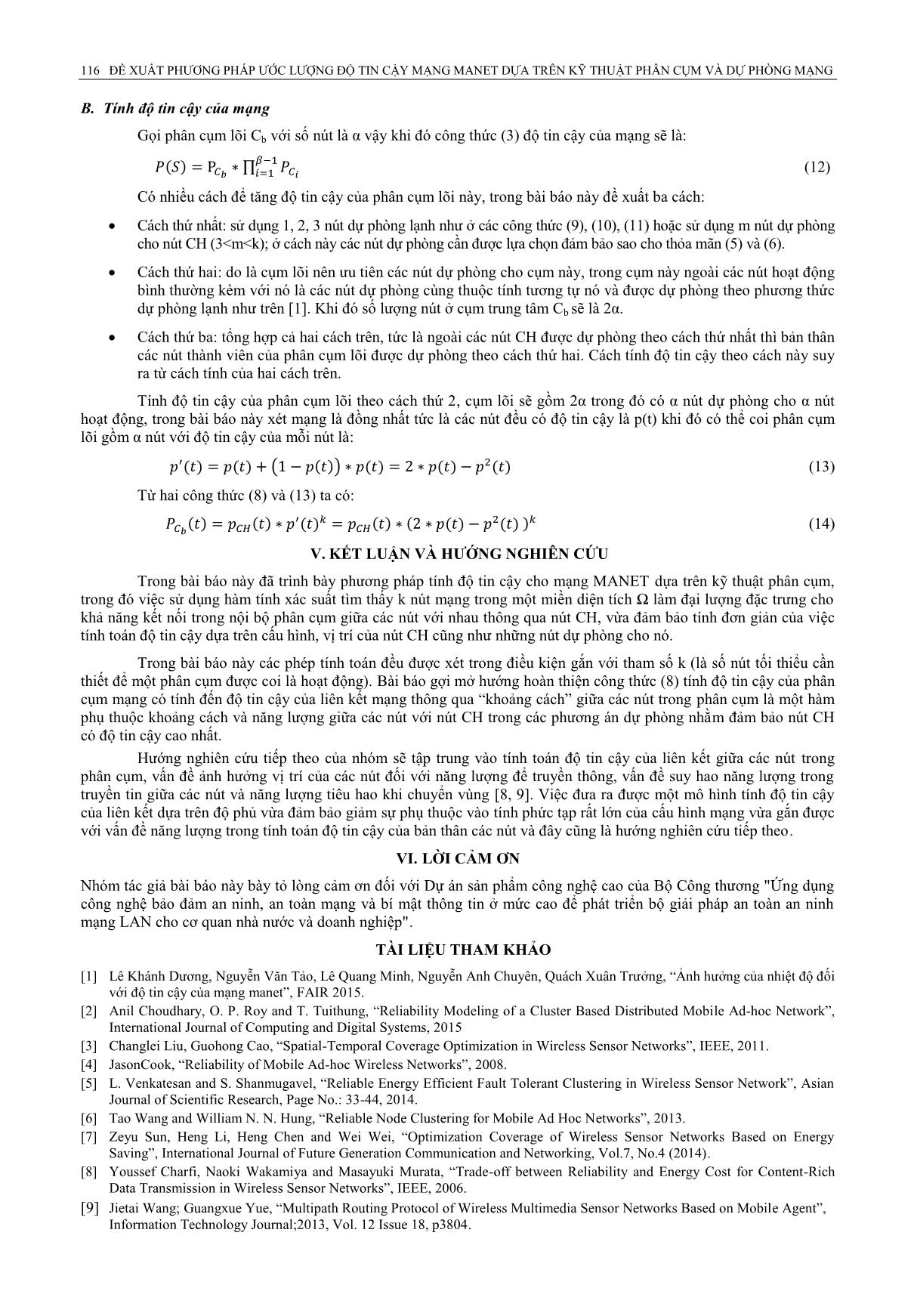 Đề xuất phương pháp ước lượng độ tin cậy mạng manet dựa trên kỹ thuật phân cụm và dự phòng mạng trang 5