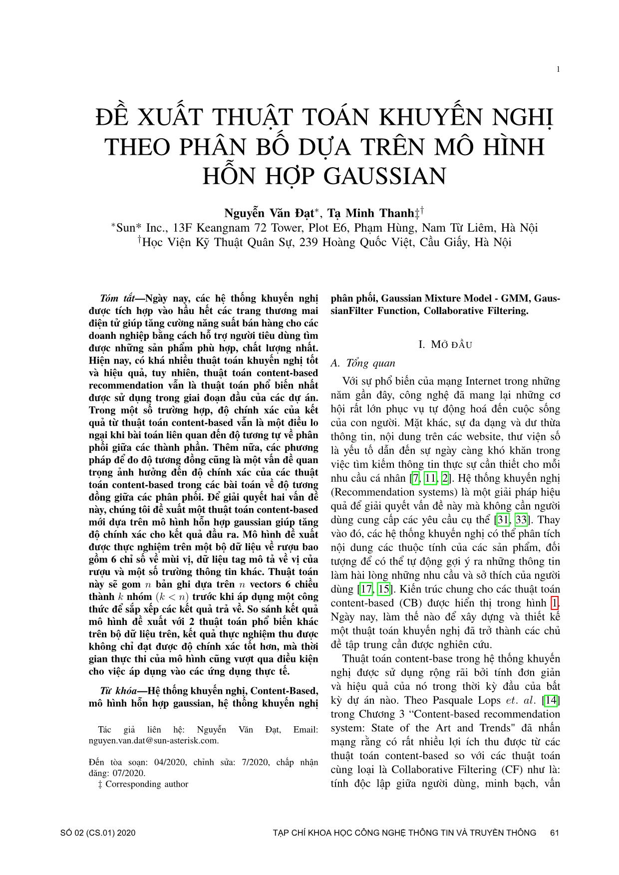 Đề xuất thuật toán khuyến nghị theo phân bố dựa trên mô hình hỗn hợp Gaussian trang 1