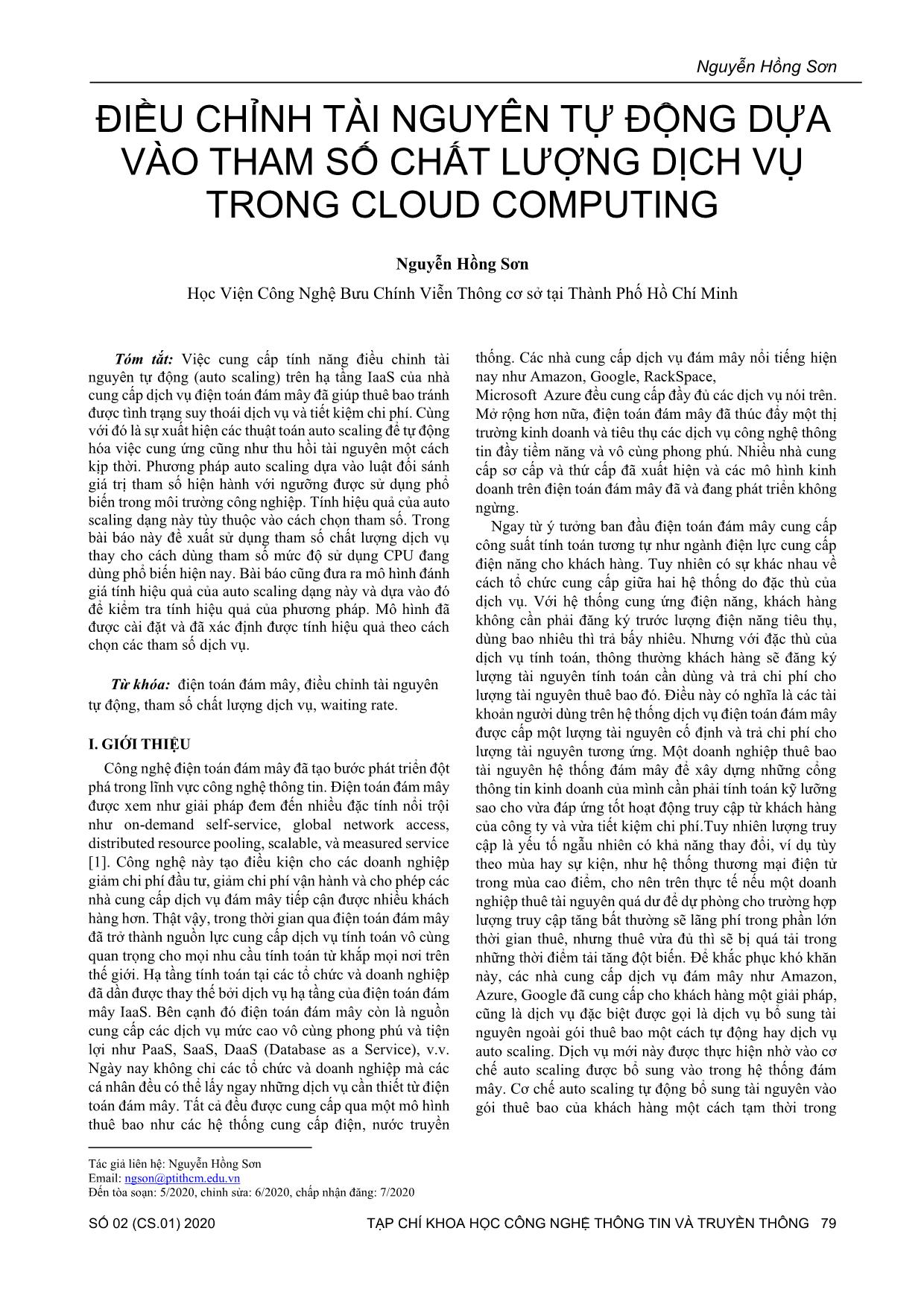 Điều chỉnh tài nguyên tự động dựa vào tham số chất lượng dịch vụ trong Cloud Computing trang 1