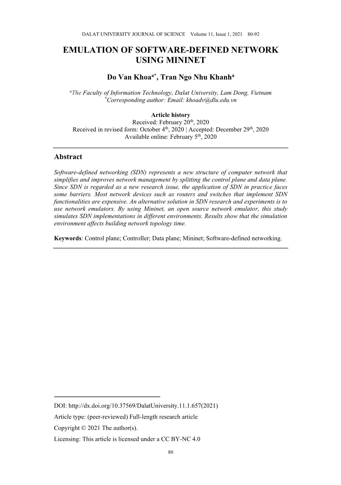 Emulation of software-defined network using mininet trang 1