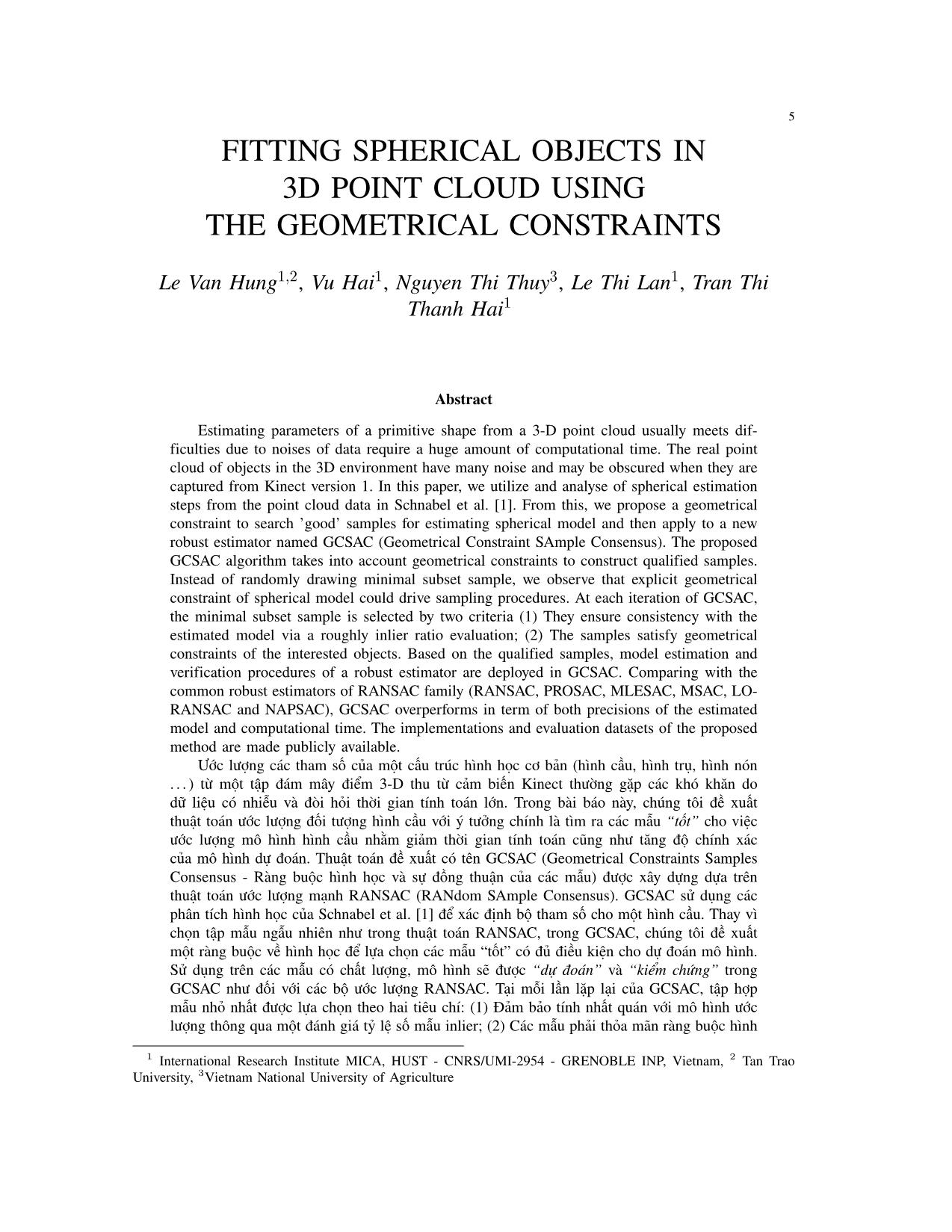 Fitting spherical objects in 3D point cloud using the geometrical constraints trang 1