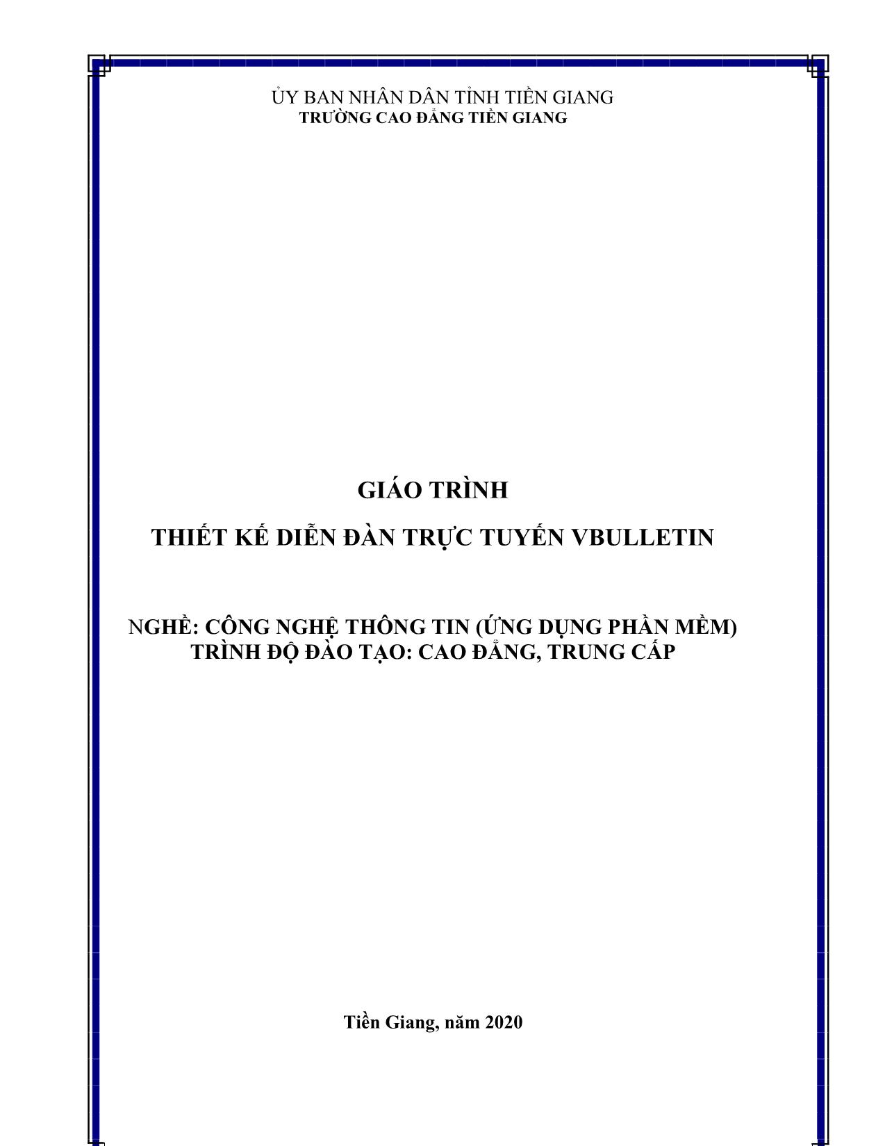 Giáo trình Mô đun Thiết kế diễn đàn trực tuyến Vbulletin - Công nghệ thông tin (Ứng dụng phần mềm) trang 1