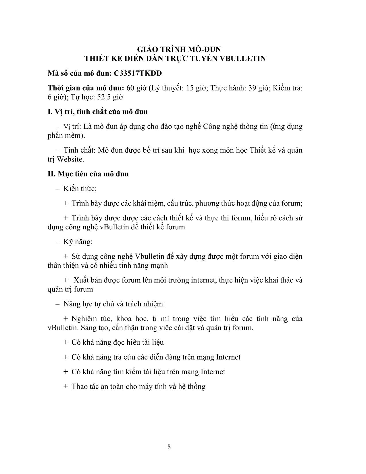 Giáo trình Mô đun Thiết kế diễn đàn trực tuyến Vbulletin - Công nghệ thông tin (Ứng dụng phần mềm) trang 9