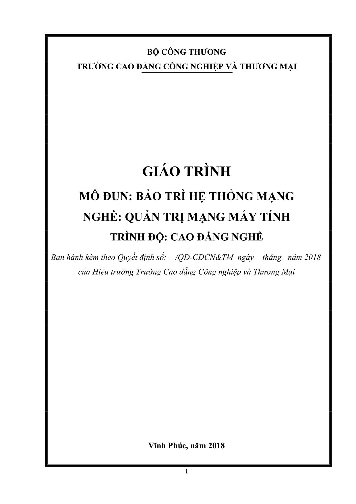 Giáo trình mô đun Bảo trì hệ thống mạng trang 1