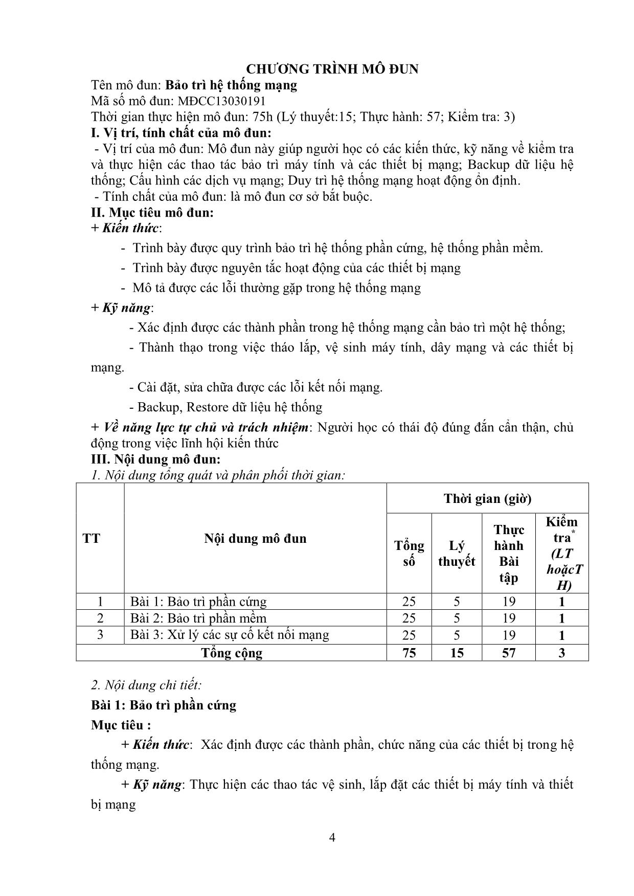 Giáo trình mô đun Bảo trì hệ thống mạng trang 4