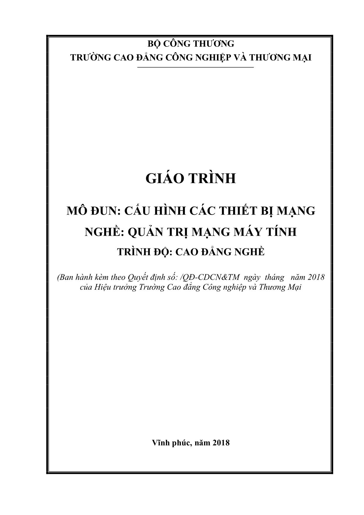 Giáo trình mô đun Cấu hình các thiết bị mạng trang 1