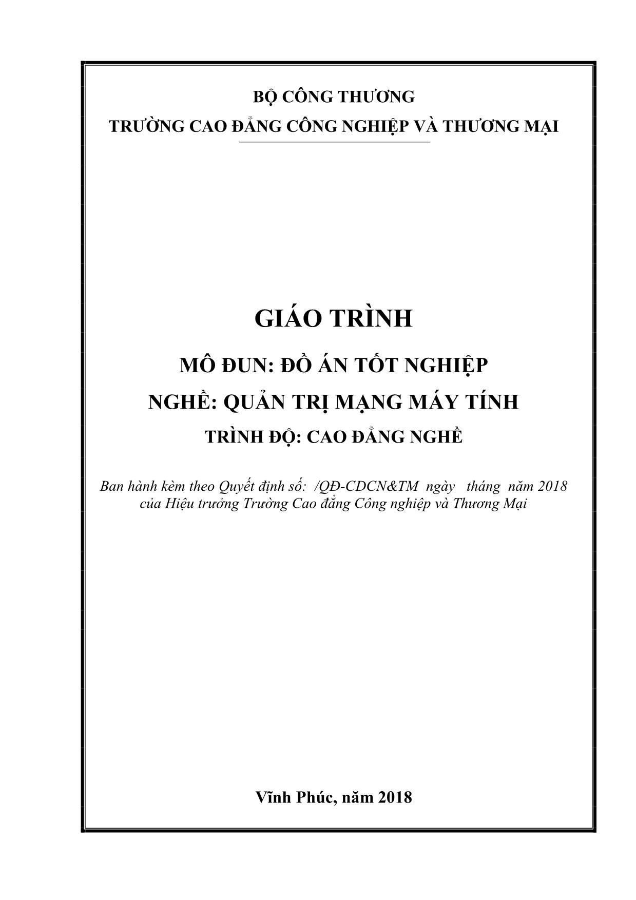 Giáo trình mô đun Đồ án tốt nghiệp - Nghề: Quản trị mạng máy tính trang 1