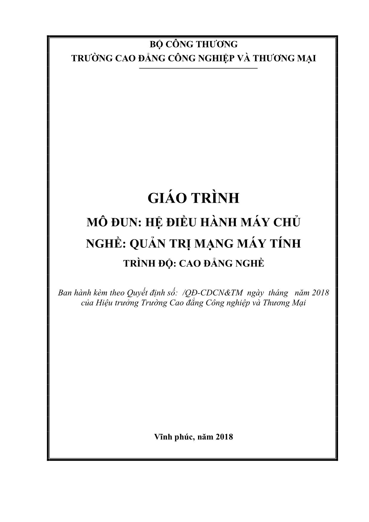 Giáo trình mô đun Hệ điều hành máy chủ trang 1