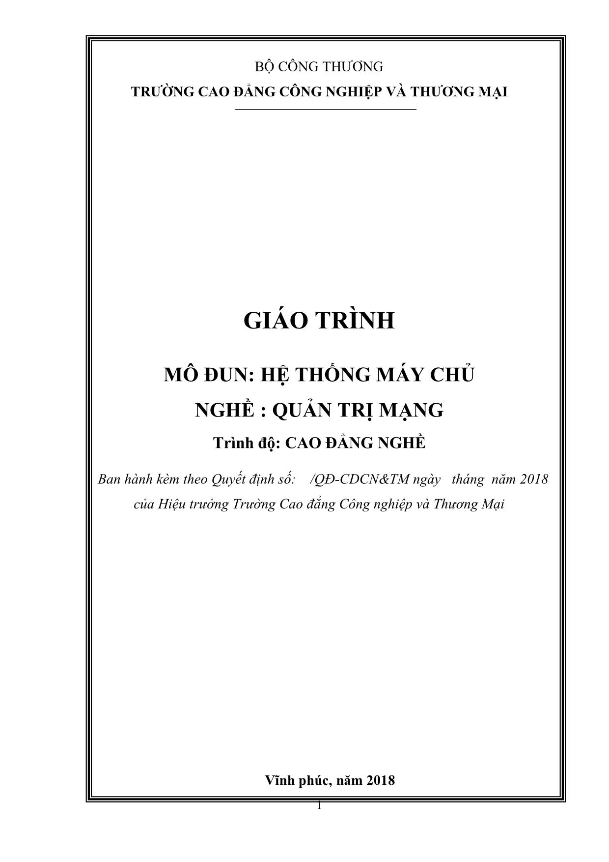 Giáo trình mô đun Hệ thống máy chủ - Nghề: Quản trị mạng trang 1