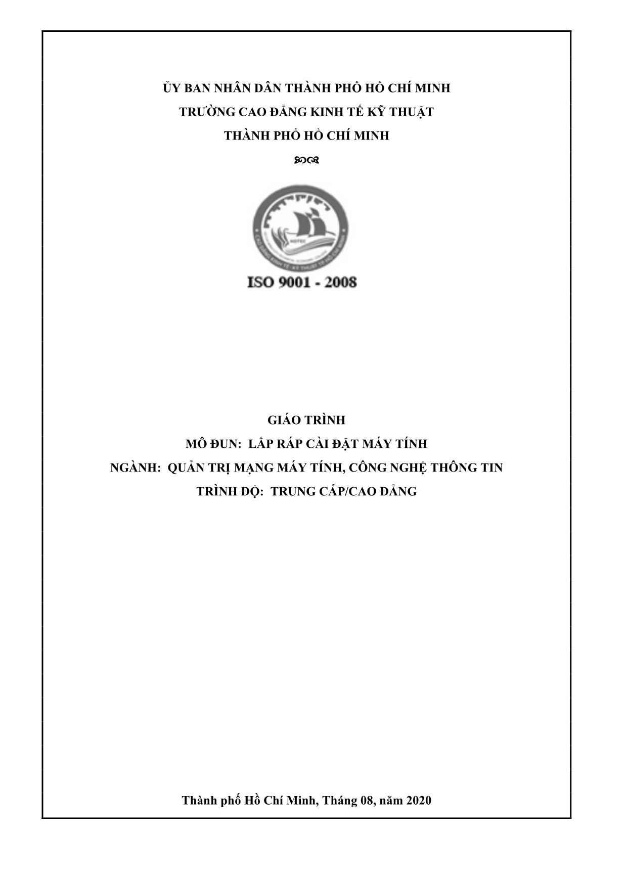 Giáo trình mô đun Lắp ráp cài đặt máy tính - Ngành: Quản trị mạng máy tính, công nghệ thông tin trang 1