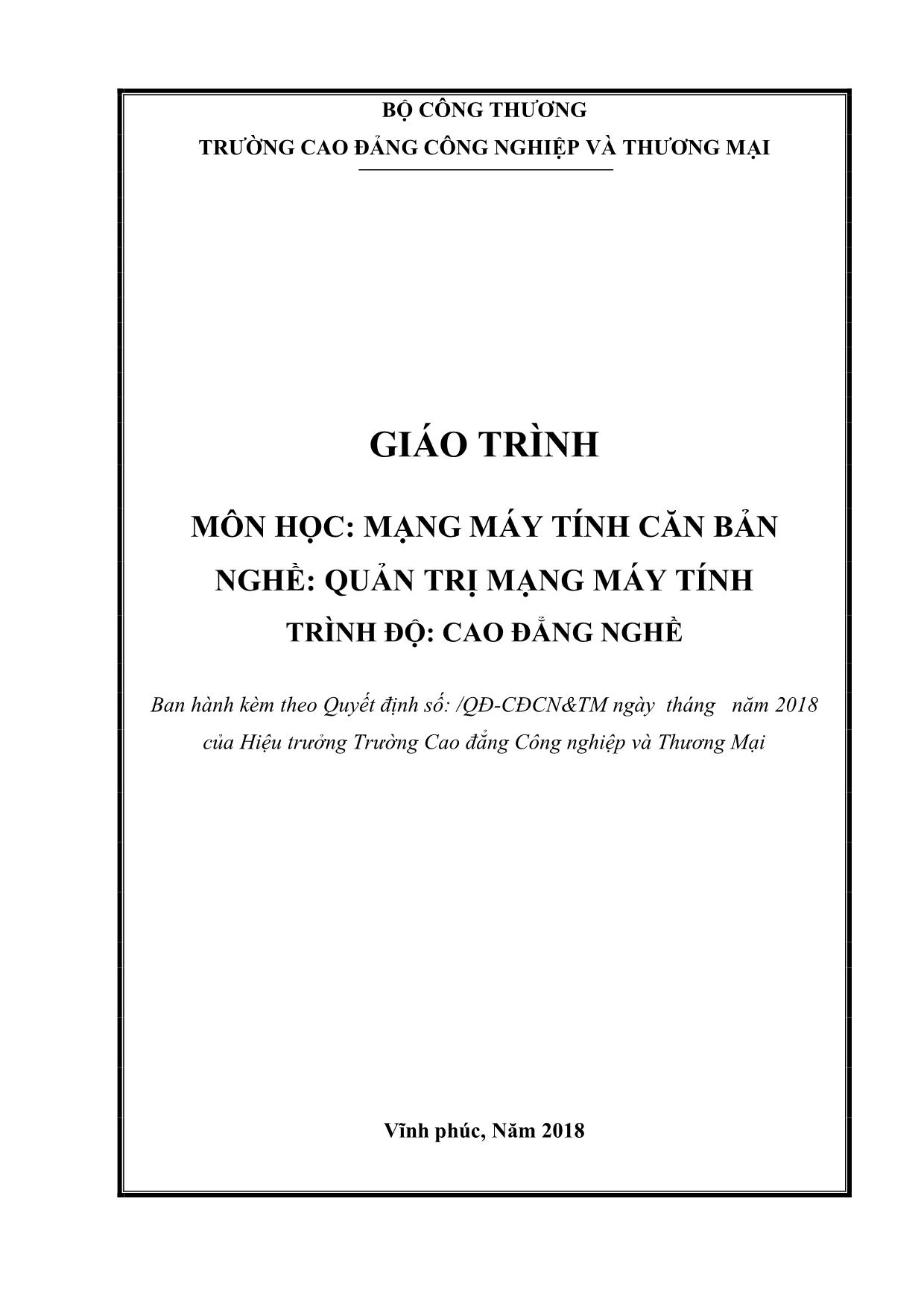 Giáo trình Mạng máy tính căn bản - Nghề: Quản trị mạng máy tính trang 1