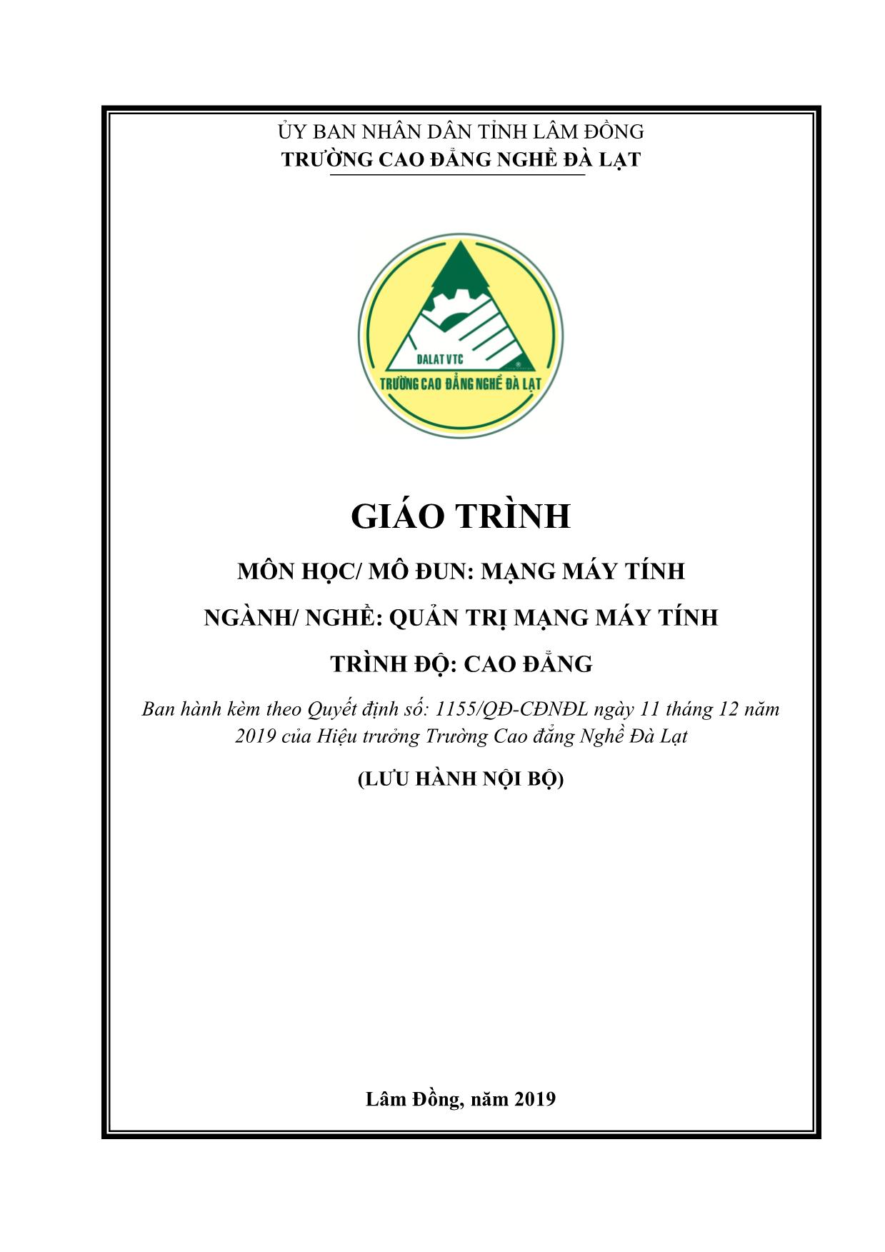 Giáo trình Mạng máy tính - Nghề: Quản trị mạng máy tính (Phần 1) trang 1