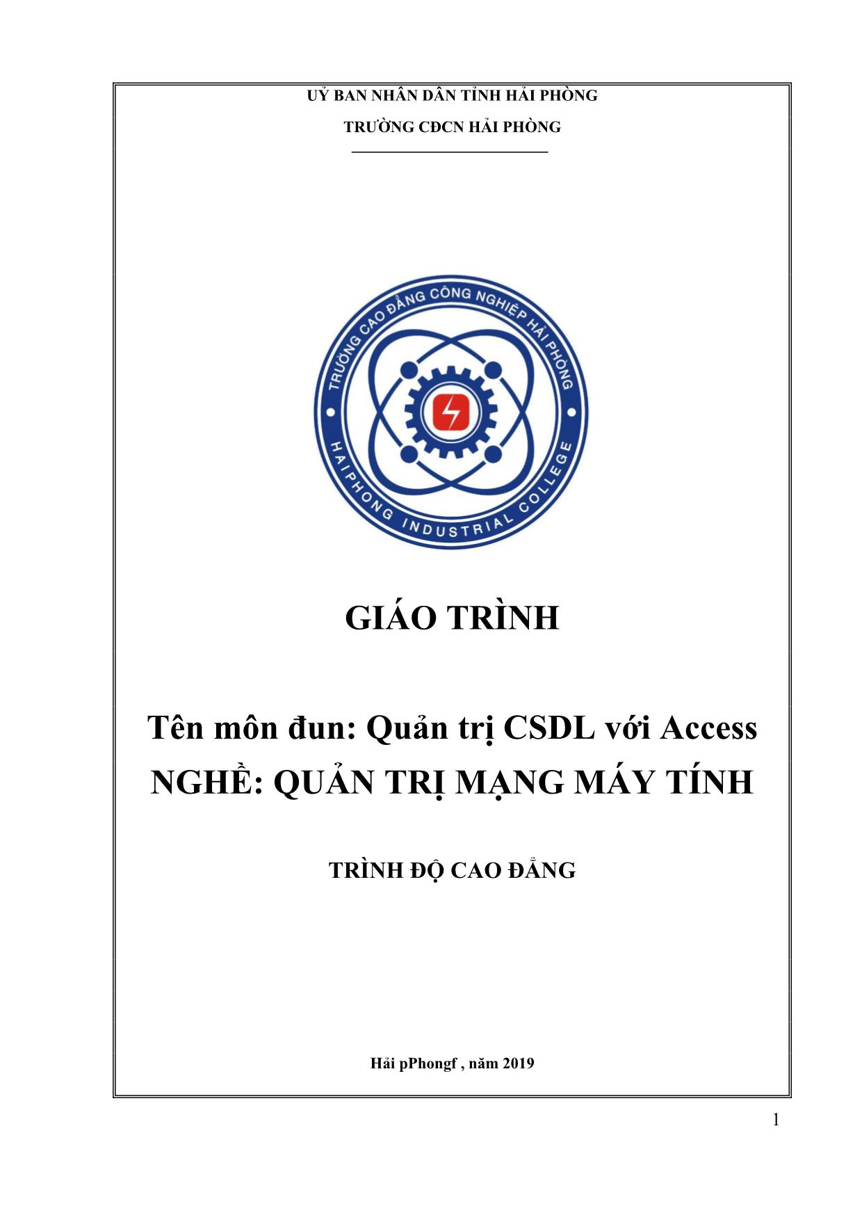 Giáo trình Quản trị CSDL với Access - Nghề: Quản trị mạng máy tính trang 1