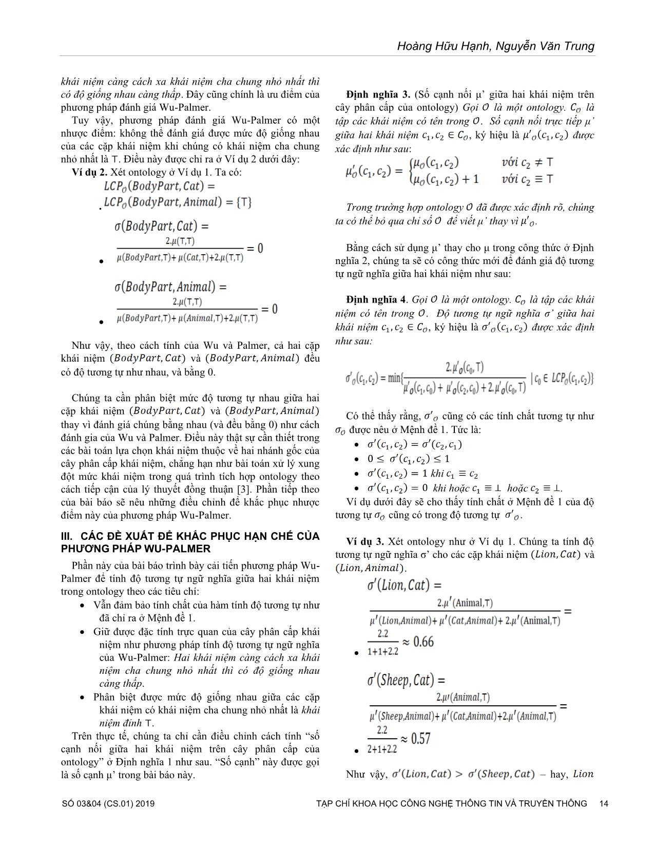 Một cải tiến trong đánh giá độ tương tự ngữ nghĩa giữa hai khái niệm trong kỹ nghệ Ontology trang 3
