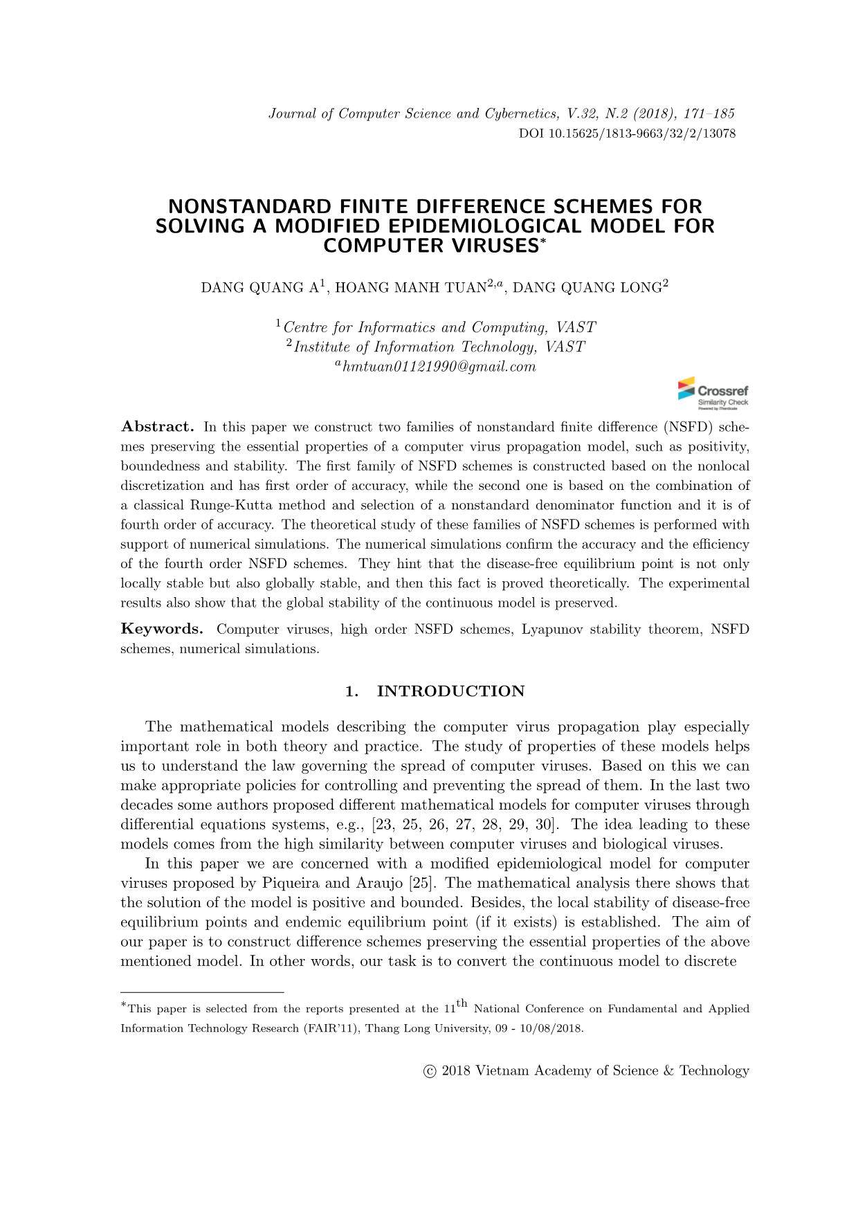 Nonstandard finite difference schemes for solving a modified epidemiological model for computer viruses trang 1