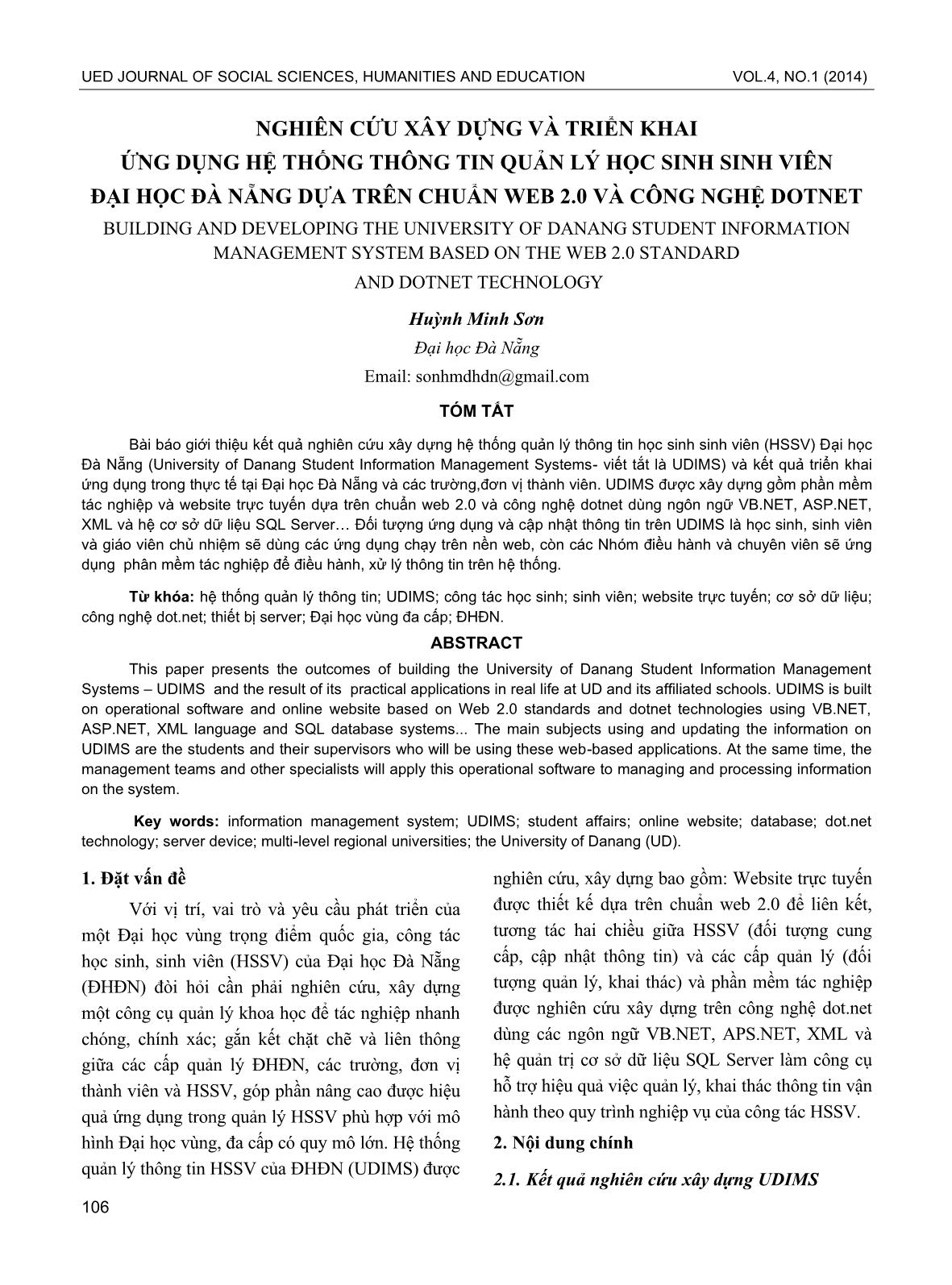 Nghiên cứu xây dựng và triển khai ứng dụng hệ thống thông tin quản lý học sinh sinh viên Đại học Đà Nẵng dựa trên chuẩn Web 2.0 và công nghệ dotnet trang 1