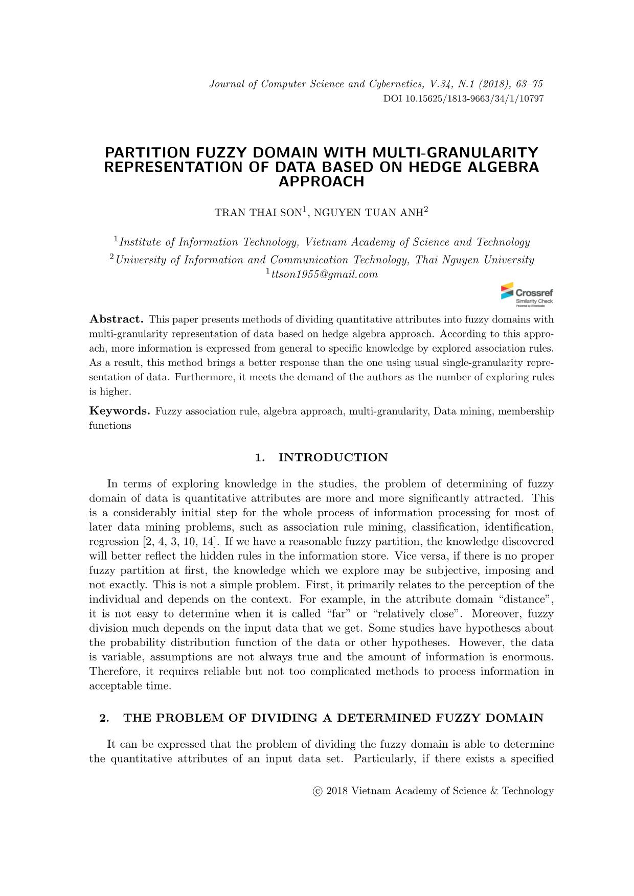 Partition fuzzy domain with multi - granularity representation of data based on hedge algebra approach trang 1