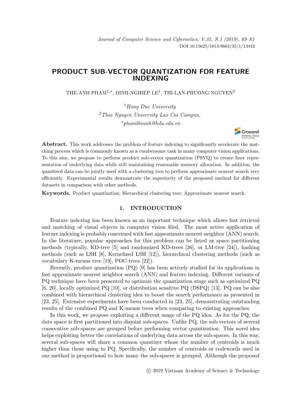 Product sub - vector quantization for feature indexing trang 1