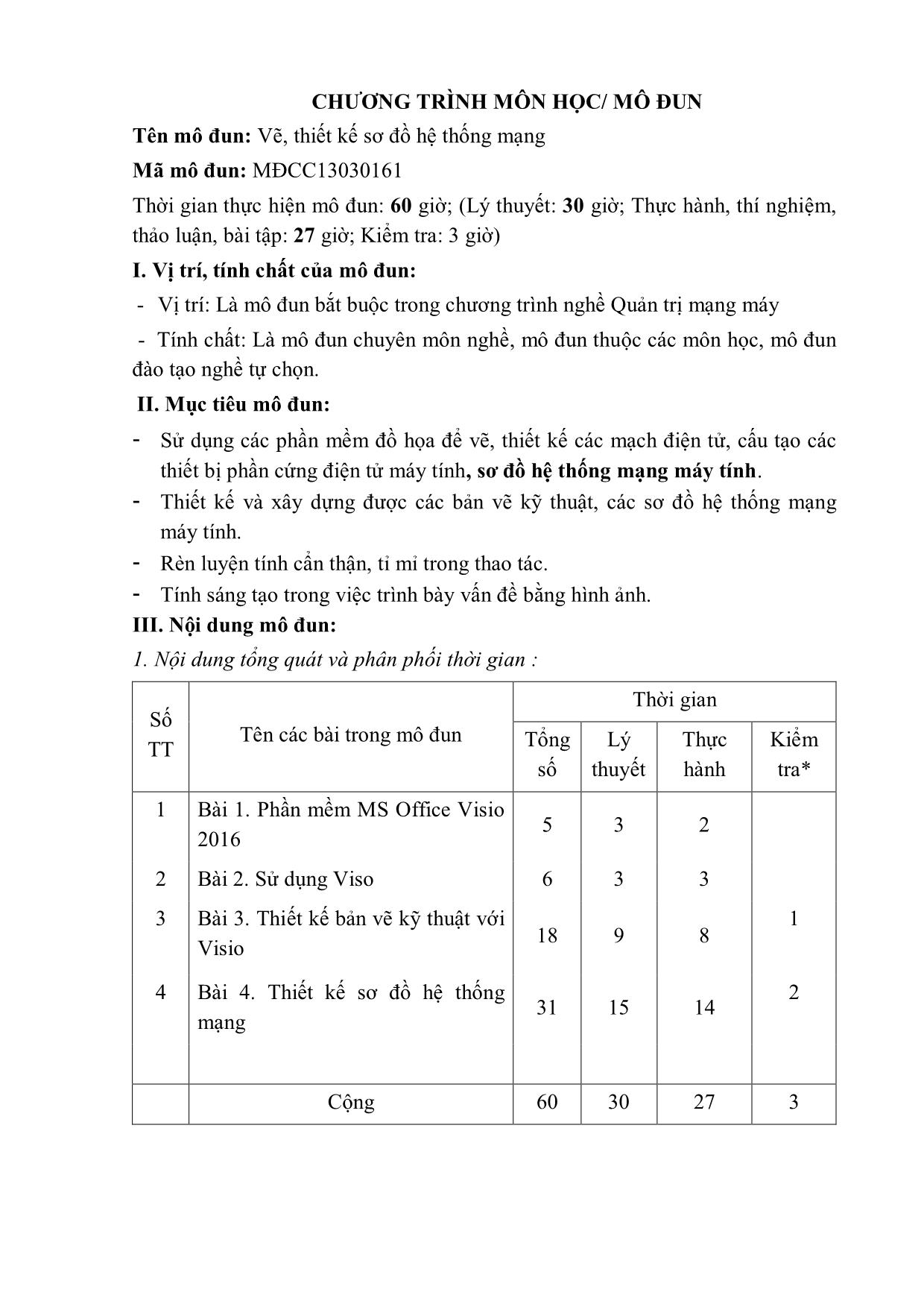 Giáo trình Vẽ, thiết kế sơ đồ hệ thống mạng - Nghề: Quản trị mạng máy tính trang 3