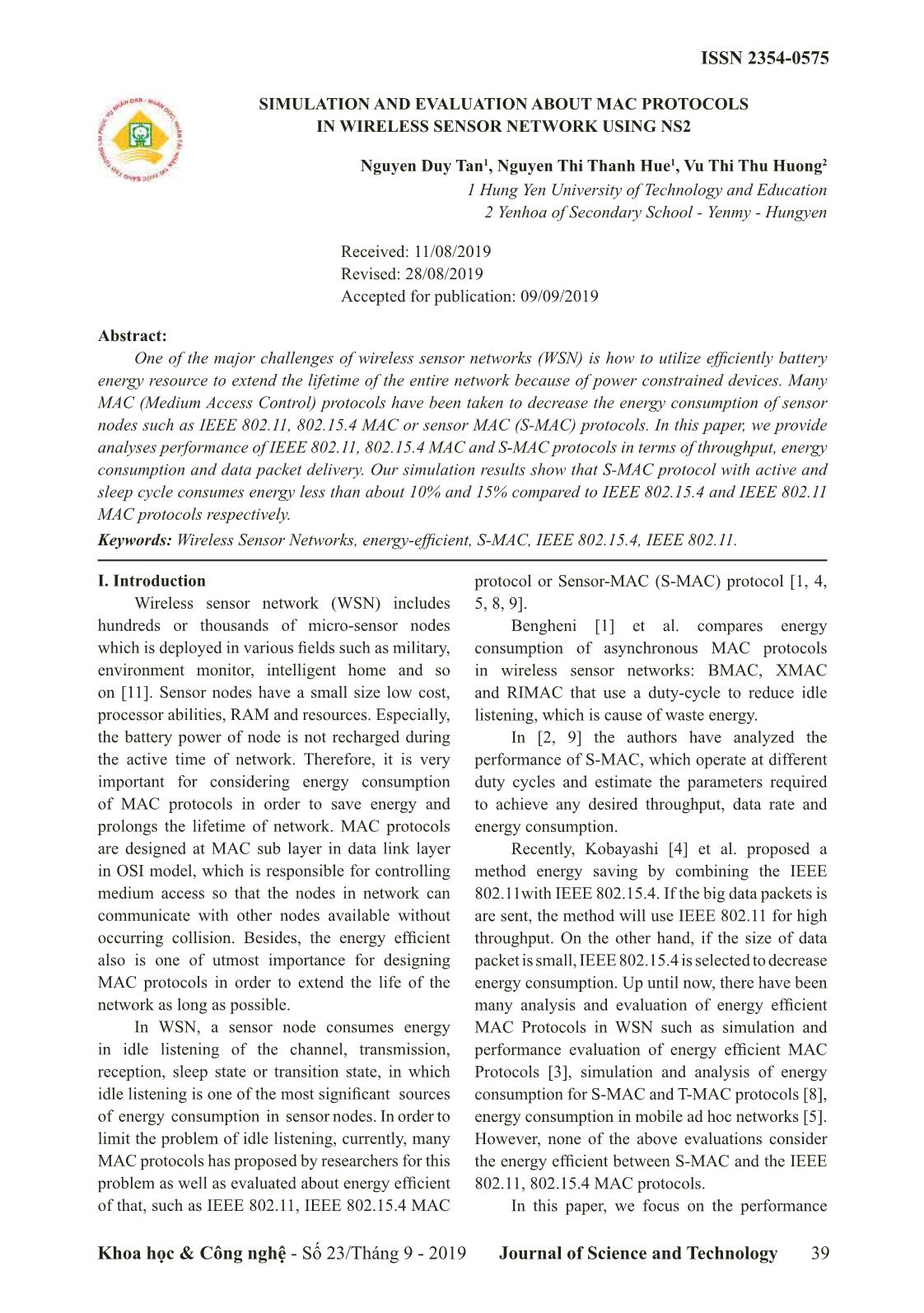 Simulation and evaluation about mac protocols in wireless sensor network using NS2 trang 1