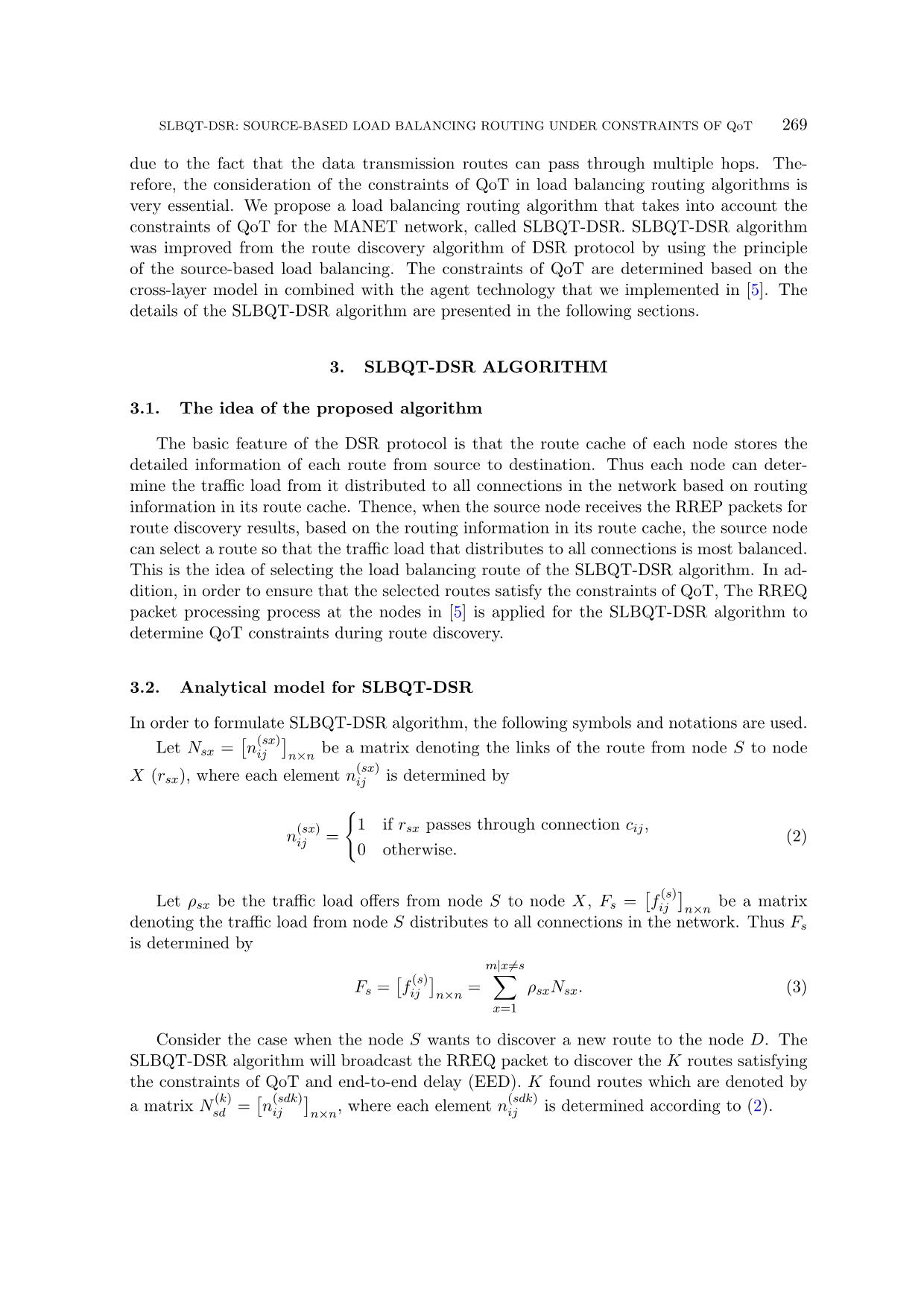 Slbqt-Dsr: Source - based load balancing routing algorithm under constraints of quality of transmision for manet trang 5