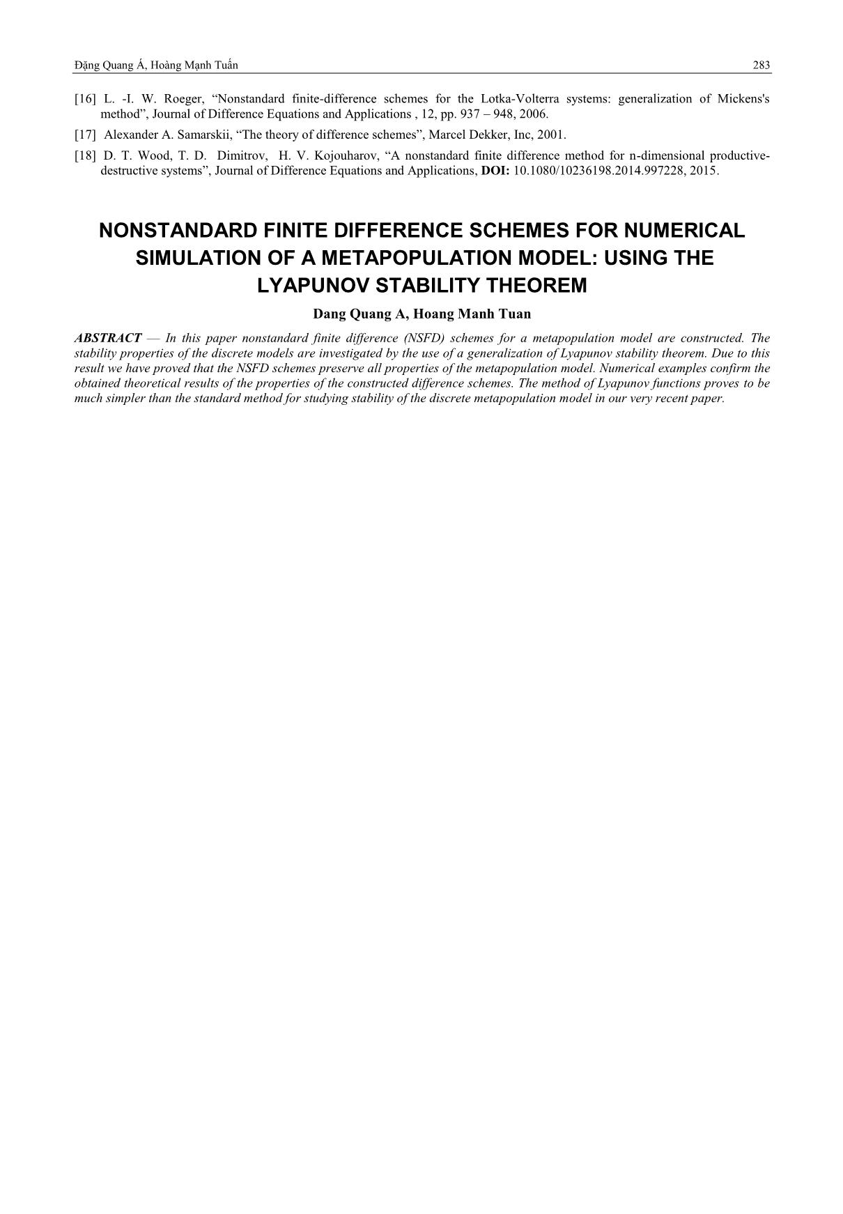 Lược đồ sai phân khác thường mô phỏng số mô hình siêu quần thể: Sử dụng định lý ổn định Lyapunov trang 10