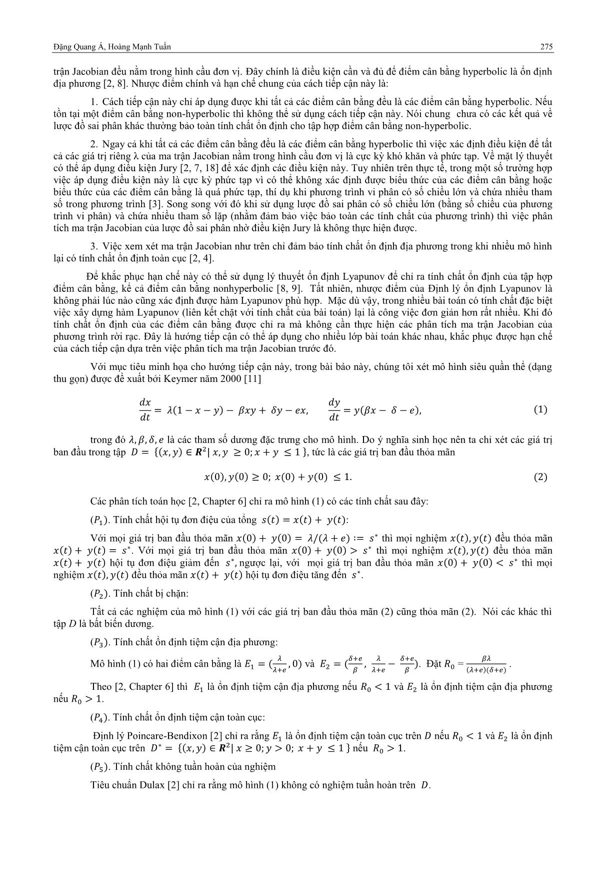 Lược đồ sai phân khác thường mô phỏng số mô hình siêu quần thể: Sử dụng định lý ổn định Lyapunov trang 2