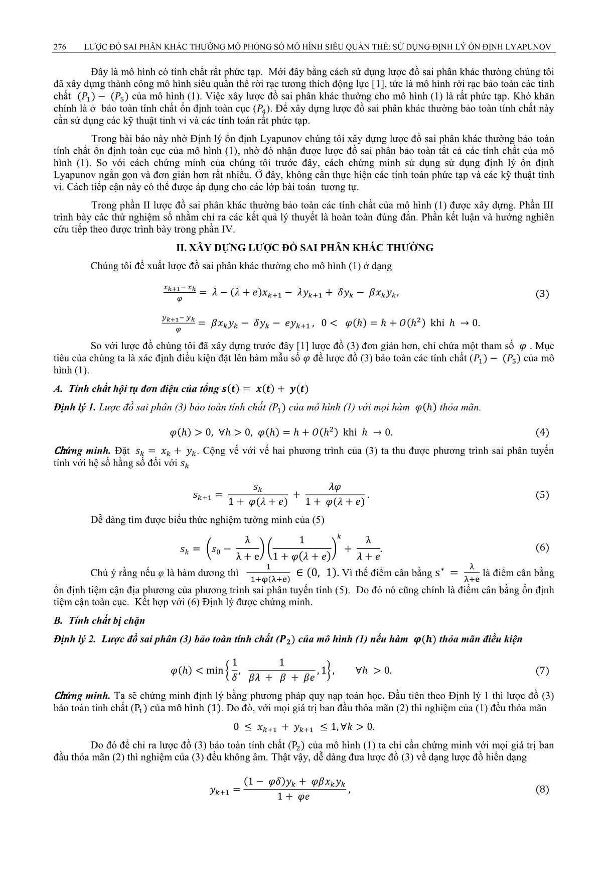 Lược đồ sai phân khác thường mô phỏng số mô hình siêu quần thể: Sử dụng định lý ổn định Lyapunov trang 3