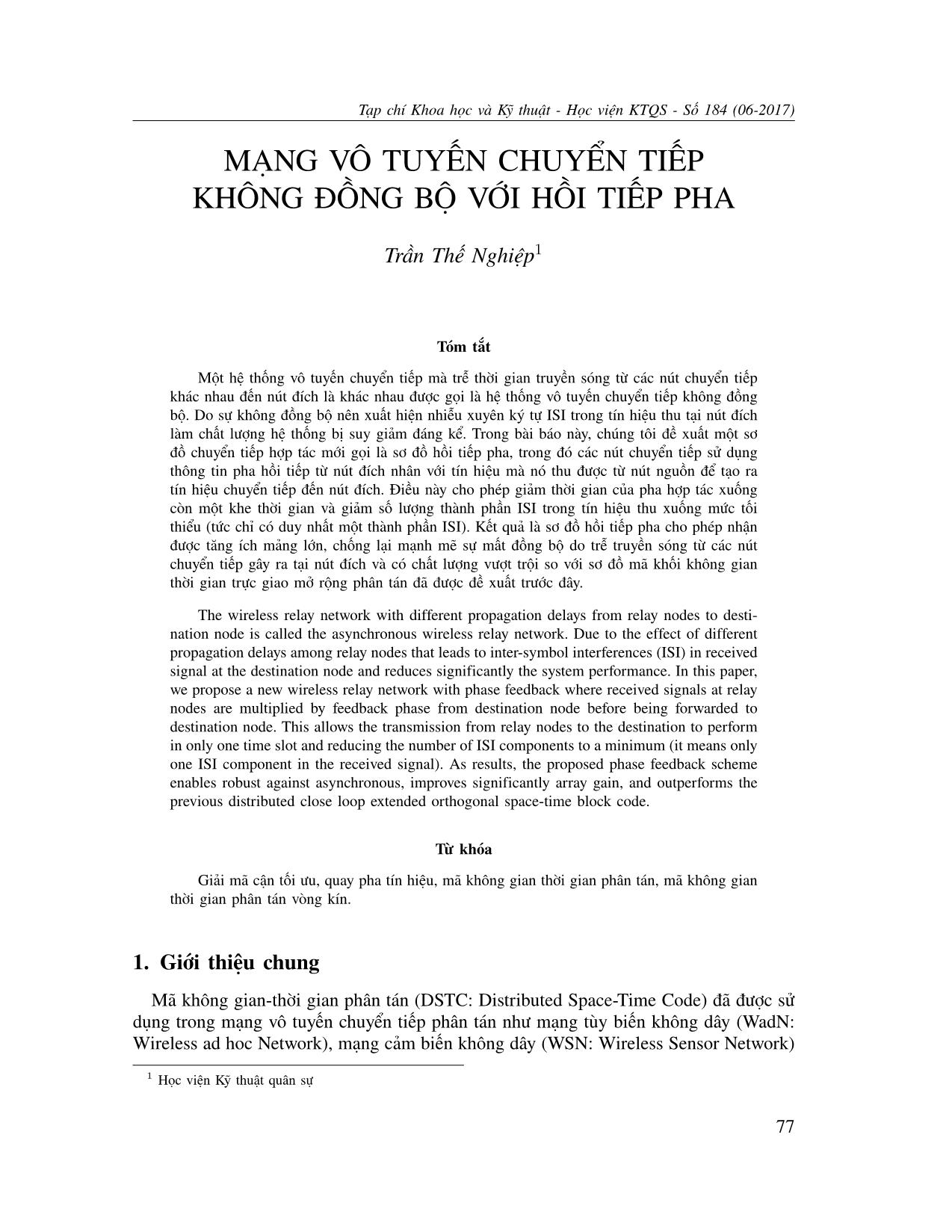 Mạng vô tuyến chuyển tiếp không đồng bộ với hồi tiếp pha trang 1