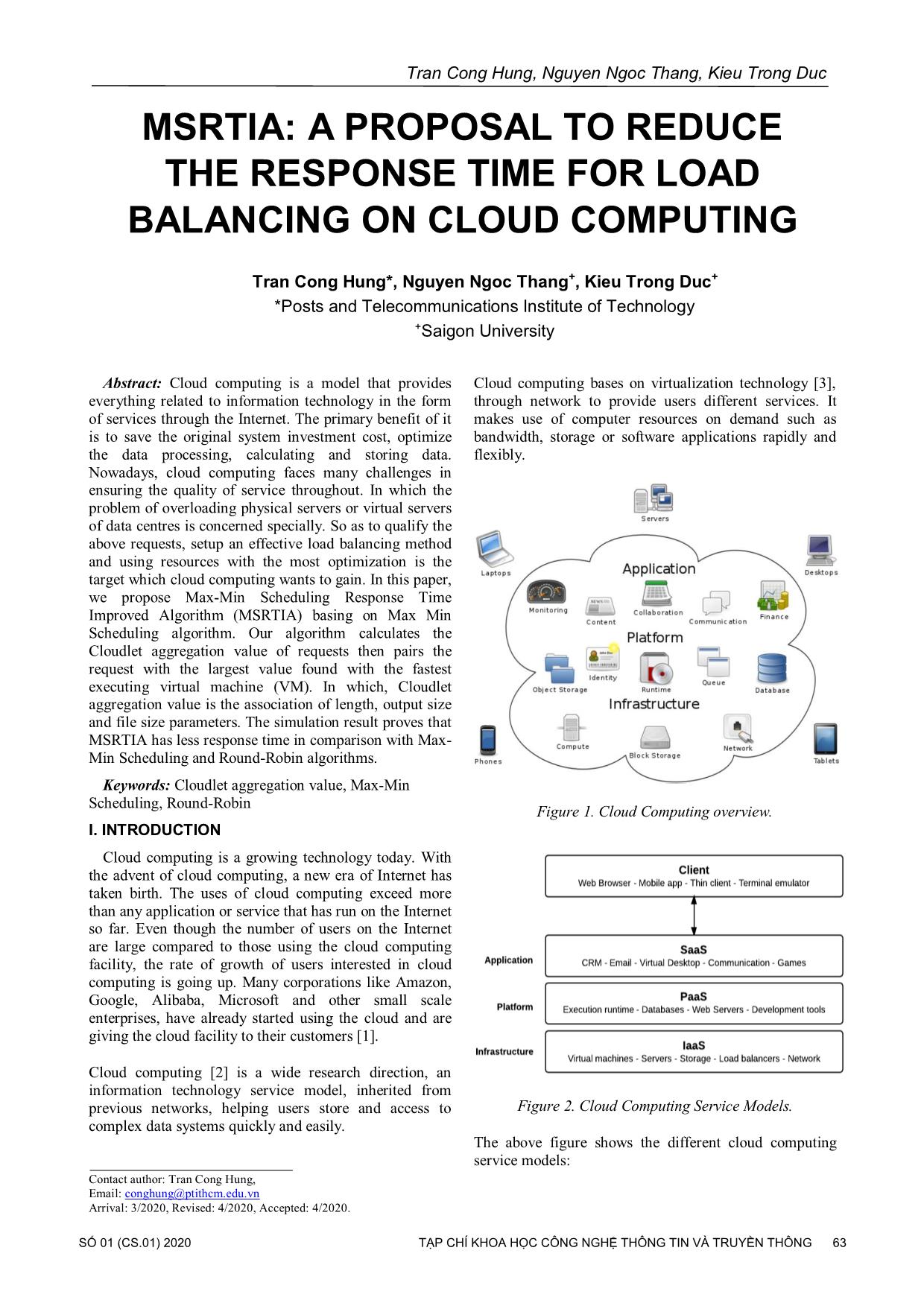 Msrtia: A proposal to reduce the response time for load balancing on cloud computing trang 1