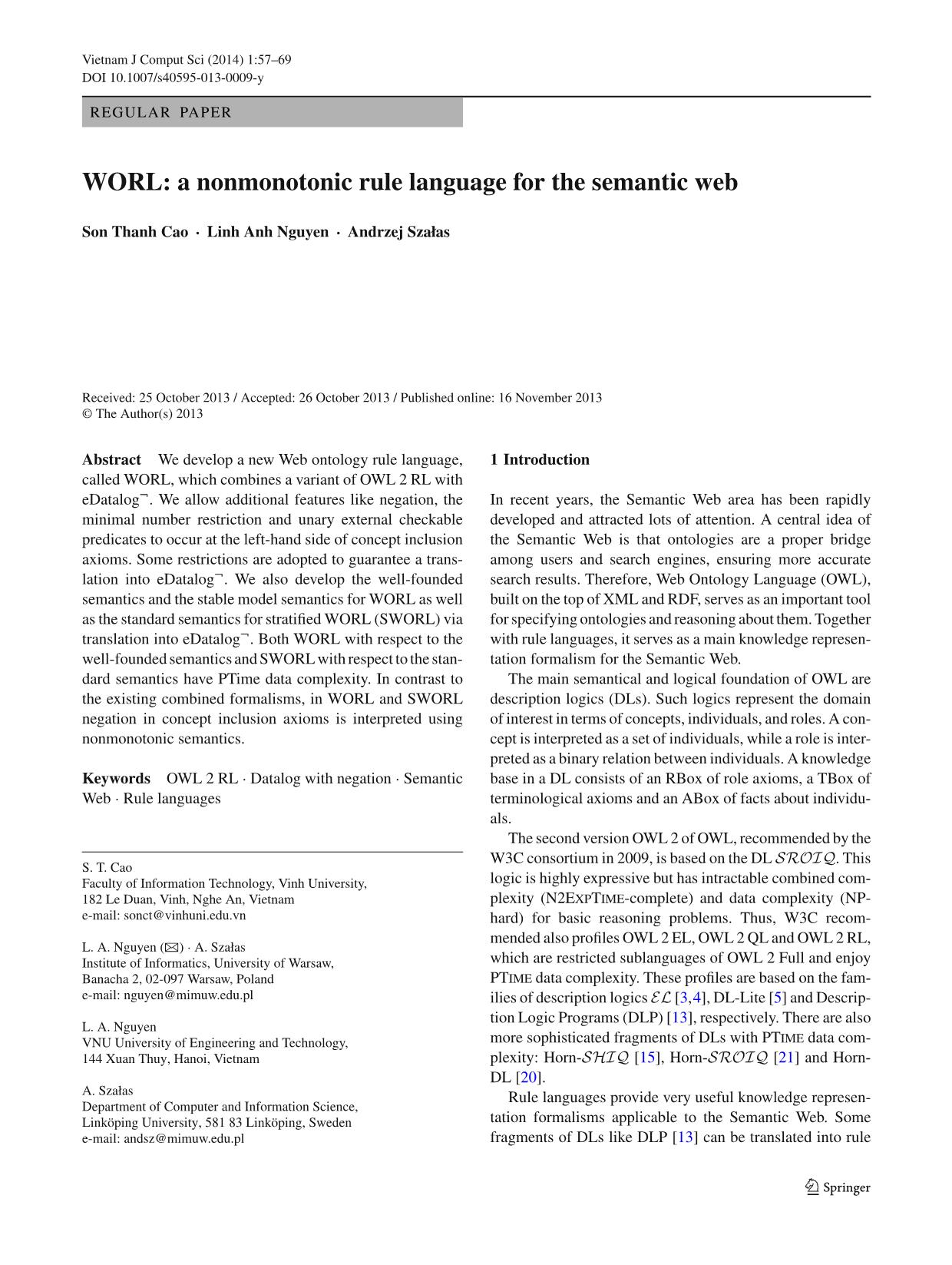 Worl: A nonmonotonic rule language for the semantic Web trang 1
