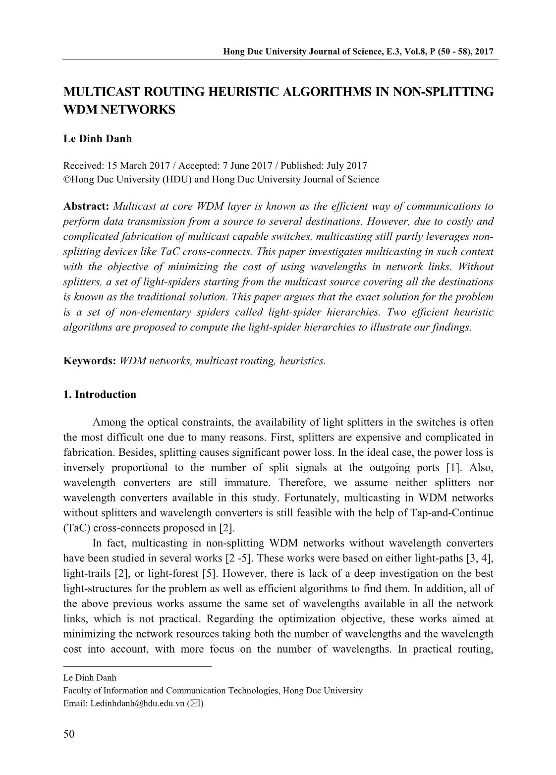 Multicast routing heuristic algorithms in non-splitting WDM networks trang 1