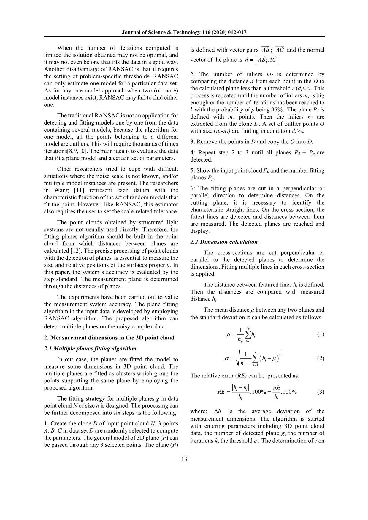 Multiple plane fitting algorithm to evaluate the accuracy of 3D point cloud using structured light measurement trang 2