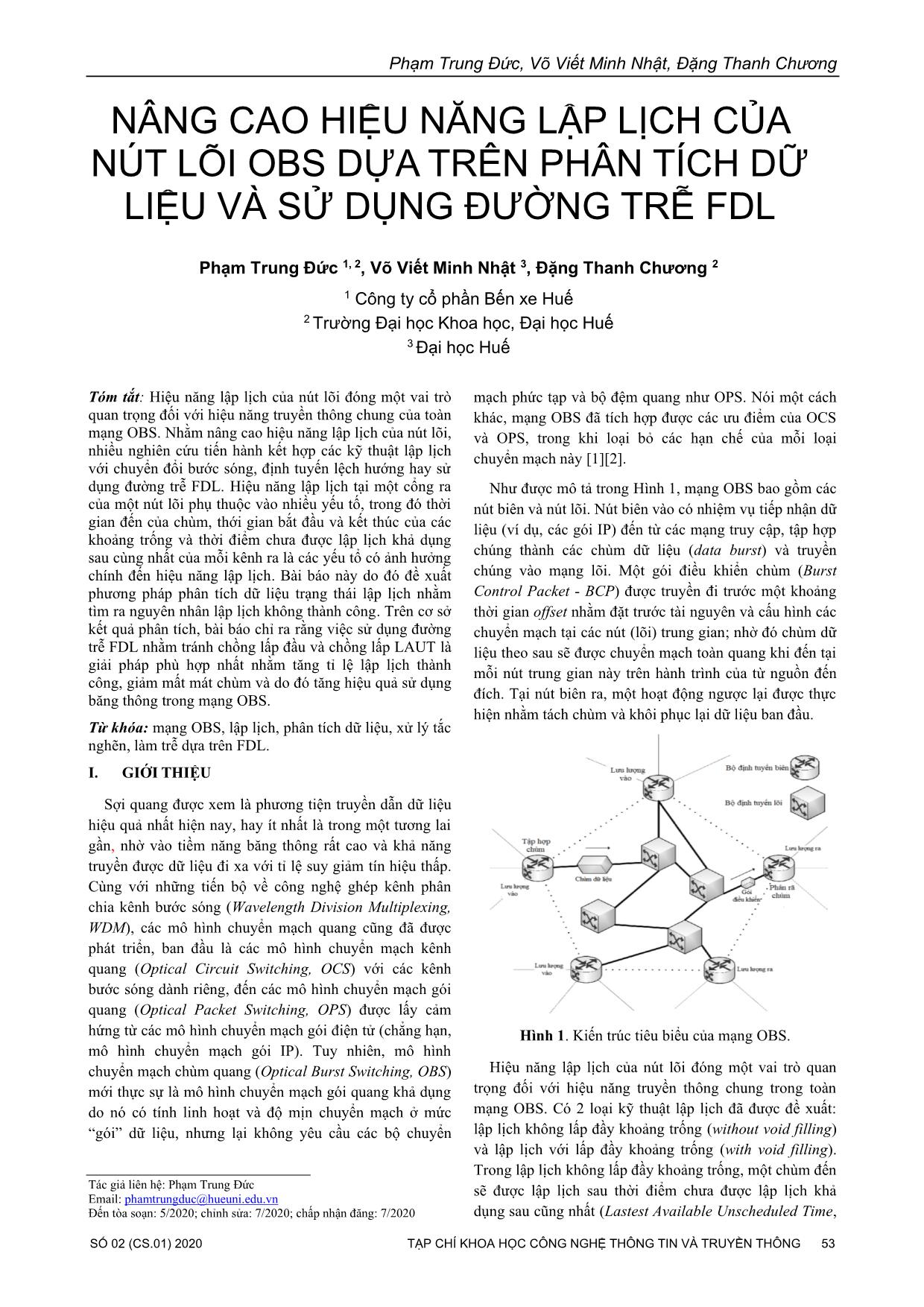 Nâng cao hiệu năng lập lịch của nút lõi OBS dựa trên phân tích dữ liệu và sử dụng đường trễ FDL trang 1