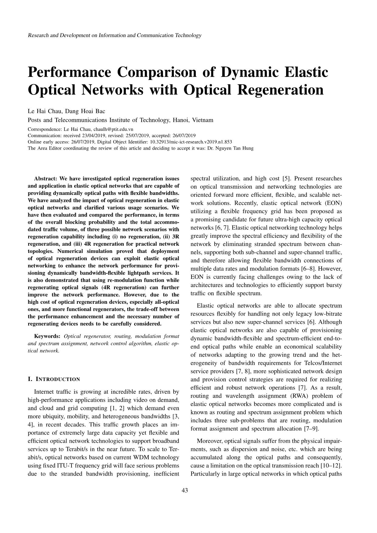 Performance comparison of dynamic elastic optical networks with optical regeneration trang 1