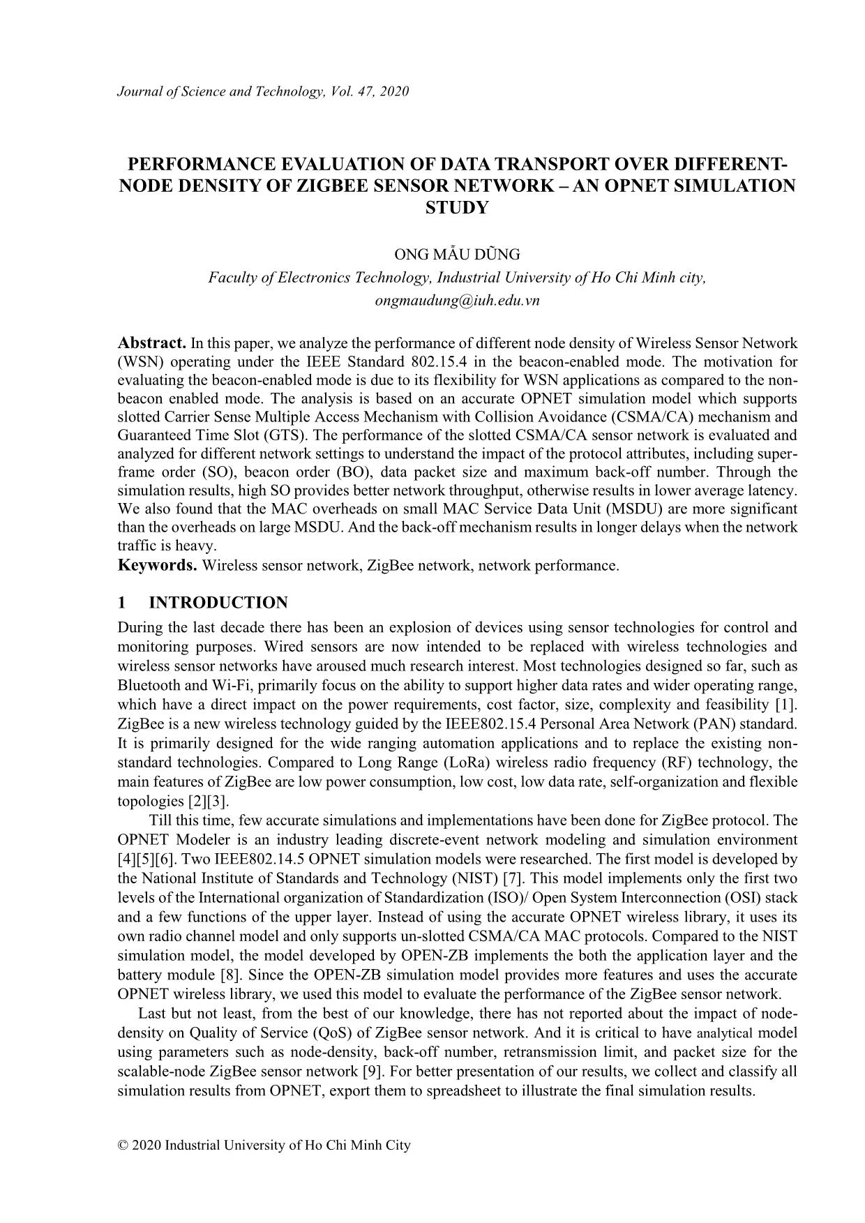 Performance evaluation of data transport over differentnode density of zigbee sensor network – An opnet simulation study trang 1