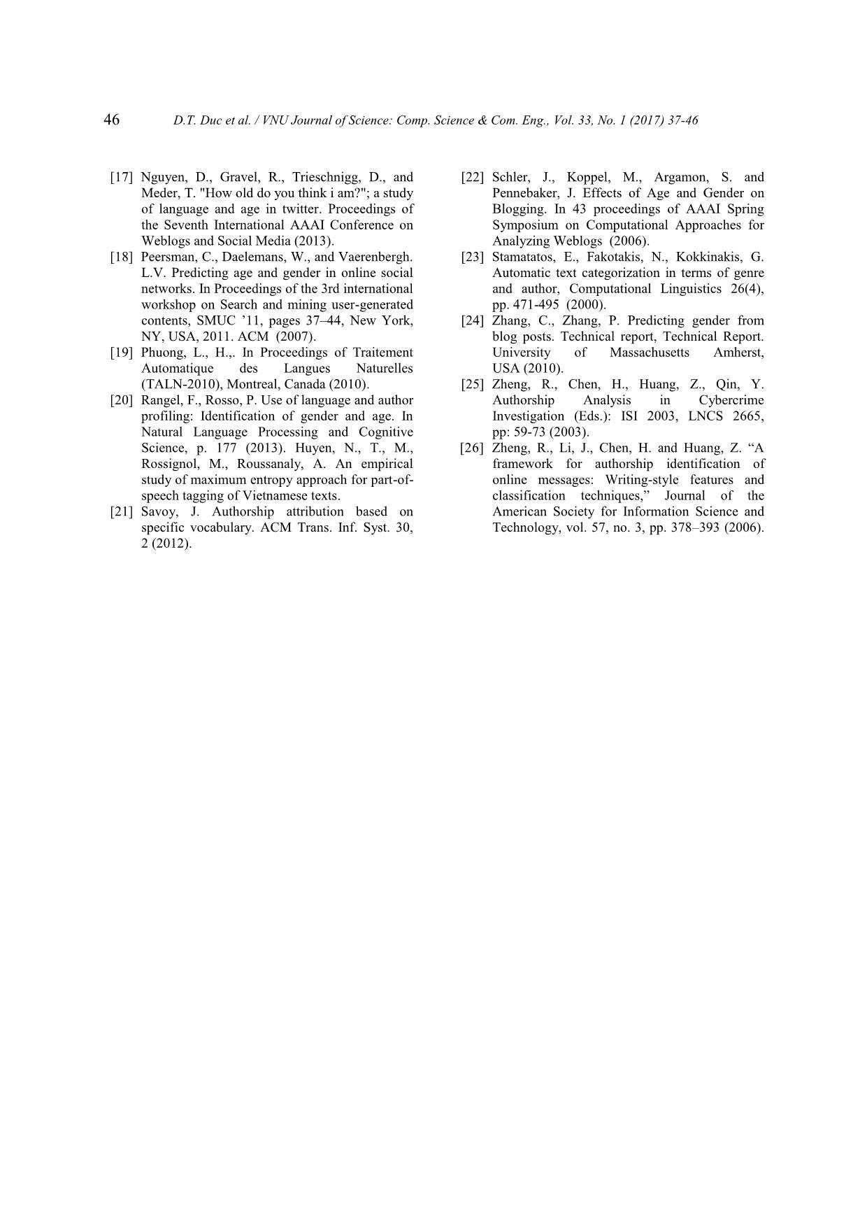 Author profiling of vietnamese forum posts - An investigation on content - Based features trang 10