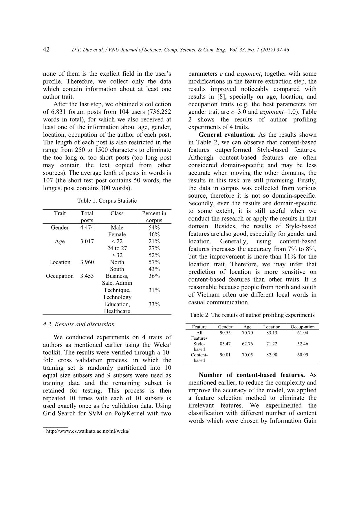 Author profiling of vietnamese forum posts - An investigation on content - Based features trang 6