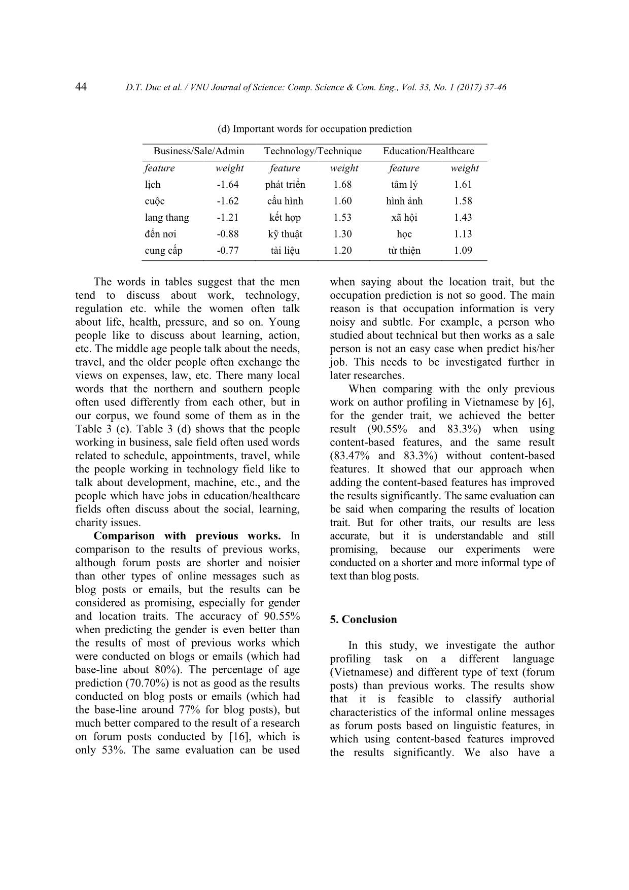 Author profiling of vietnamese forum posts - An investigation on content - Based features trang 8