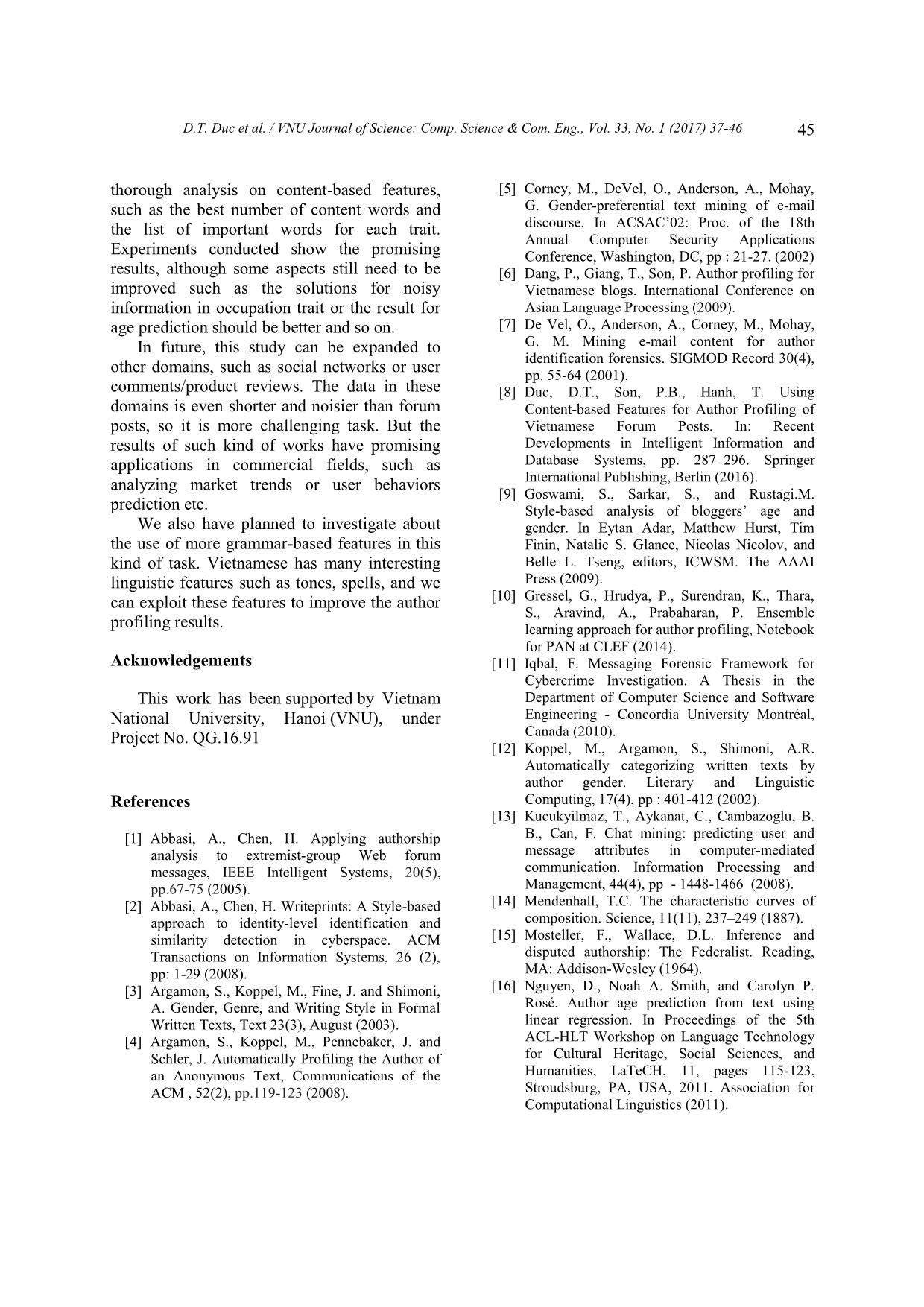 Author profiling of vietnamese forum posts - An investigation on content - Based features trang 9