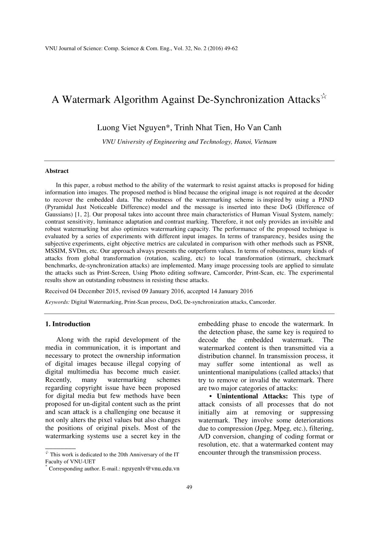 A watermark algorithm against de - Synchronization attacks trang 1