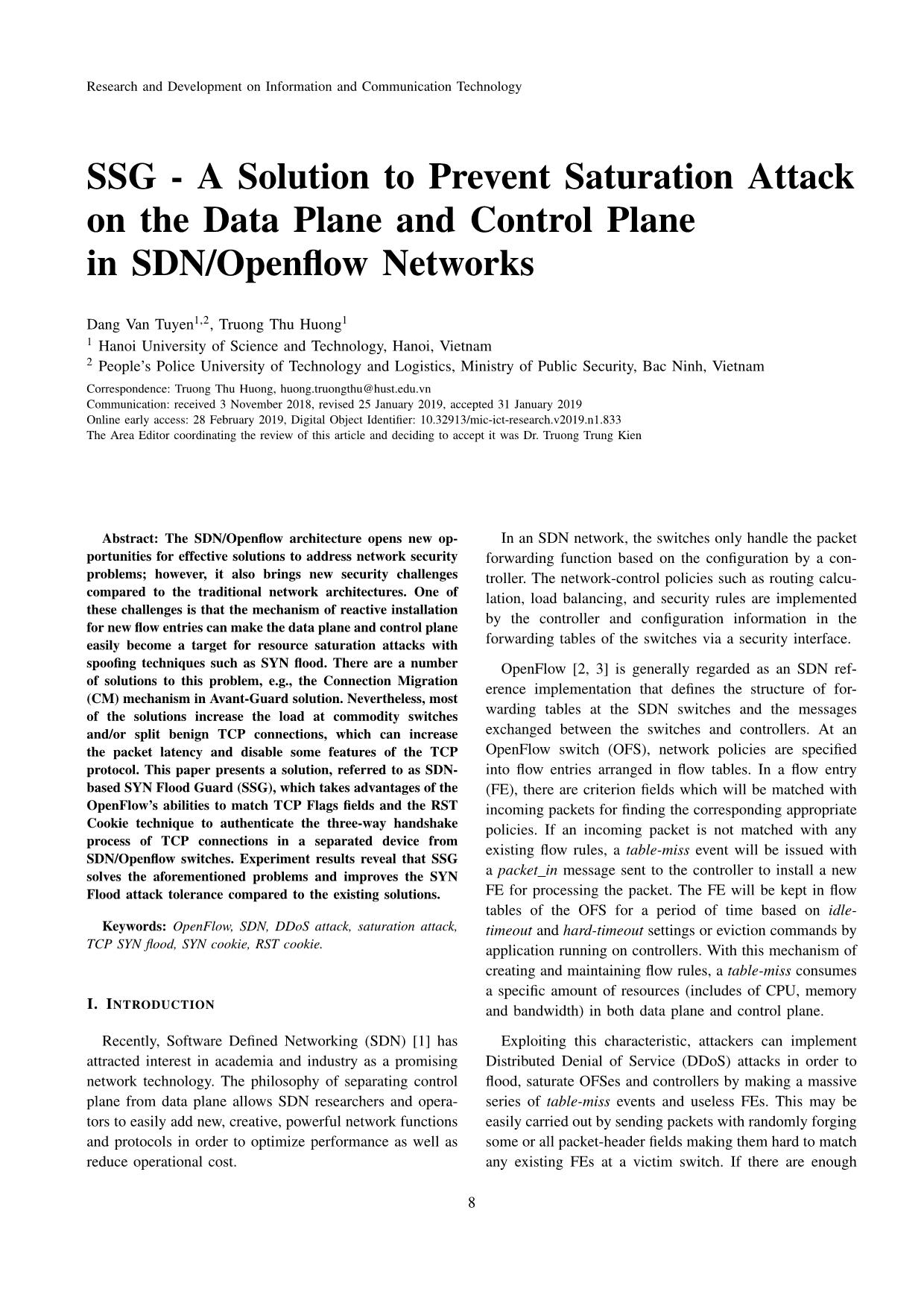 SSG - A solution to prevent saturation attack on the data plane and control plane in SDN/Openflow networks trang 1