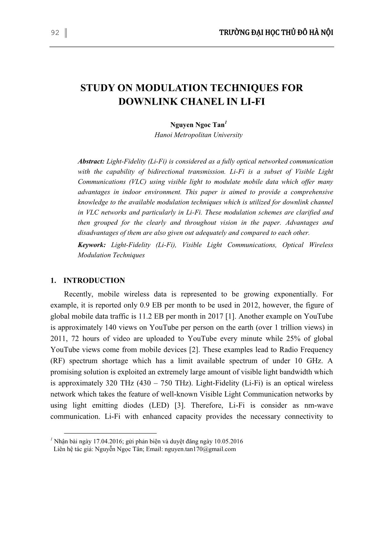 Study on modulation techniques for downlink chanel in Li-Fi trang 1