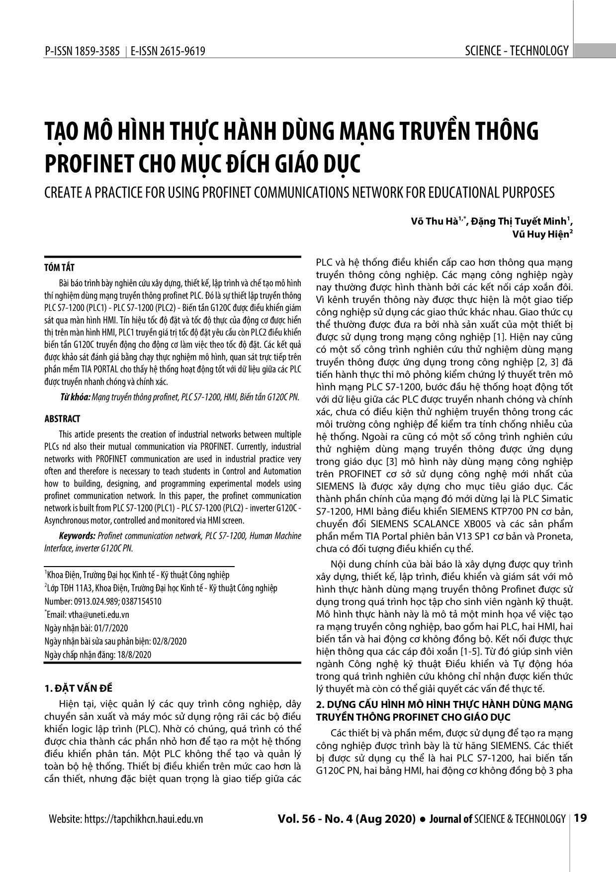 Tạo mô hình thực hành dùng mạng truyền thông Profinet cho mục đích giáo dục trang 1