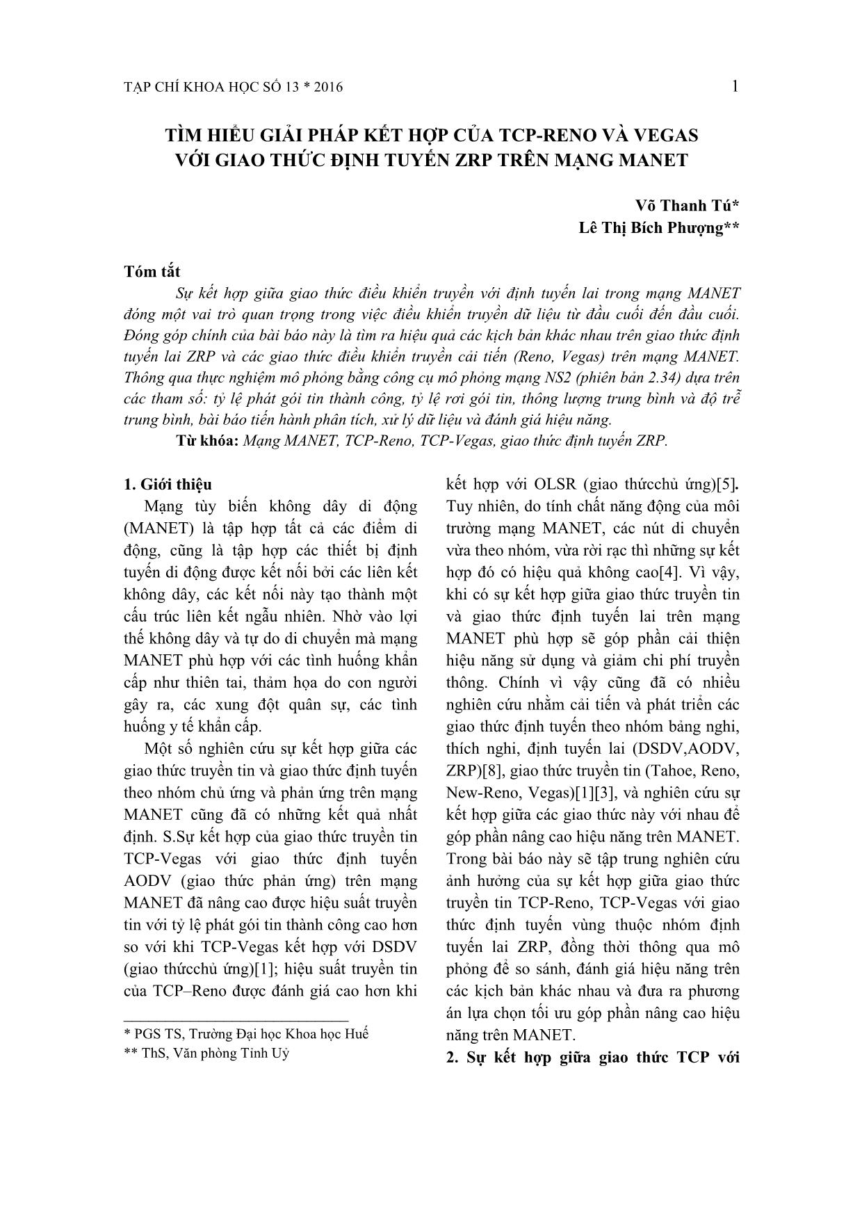 Tìm hiểu giải pháp kết hợp của TCP-Reno và Vegas với giao thức định tuyến ZRP trên mạng MANET trang 1