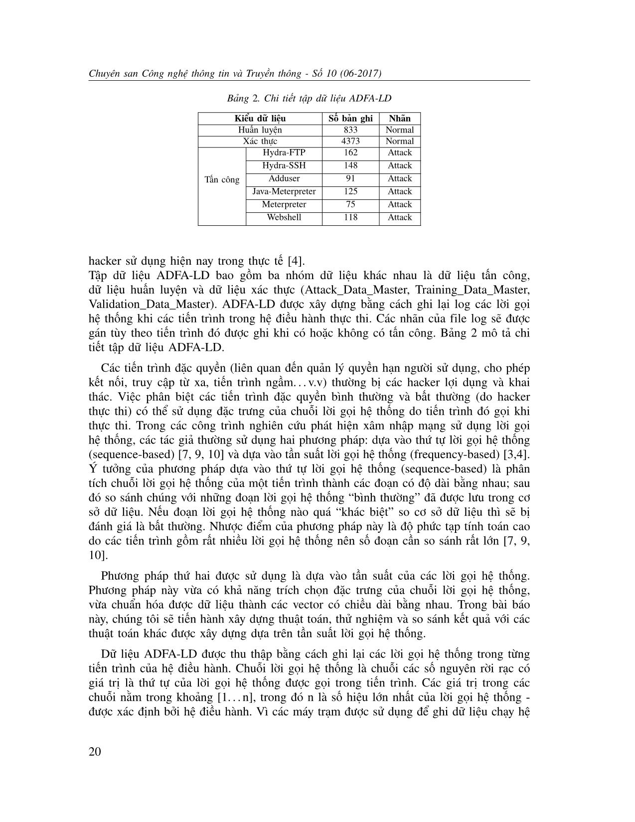 Ứng dụng mạng nơron nhân tạo trong phát hiện xâm nhập mạng dựa vào tần suất lời gọi hệ thống với bộ dữ liệu ADFA-LD trang 3
