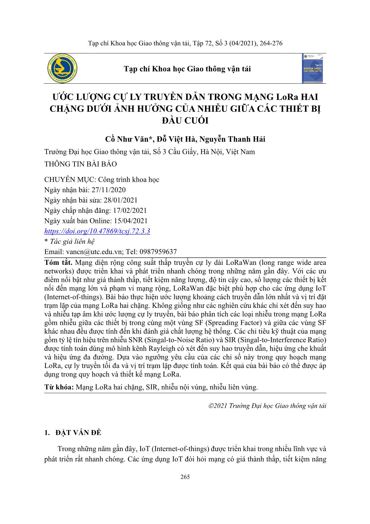 Estimation of transmission range of a dual-hop LoRa network under interference effects trang 2