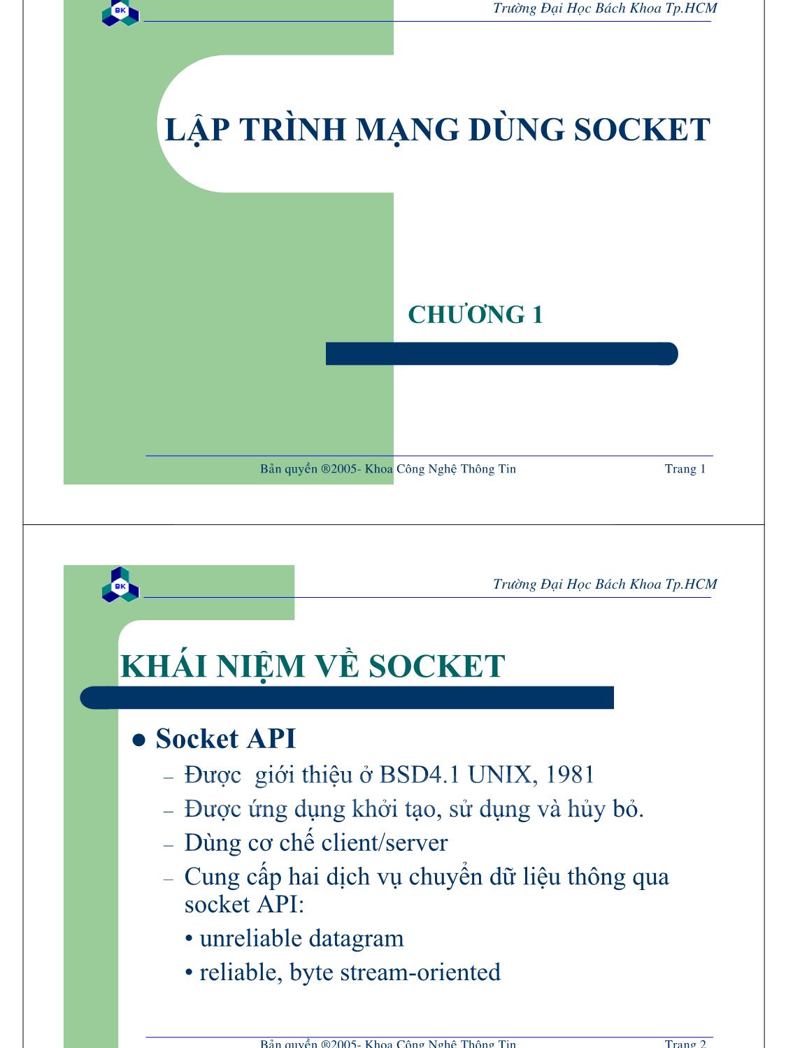 Bài giảng Lập trình mạng dùng Socket - Chương 1 trang 1
