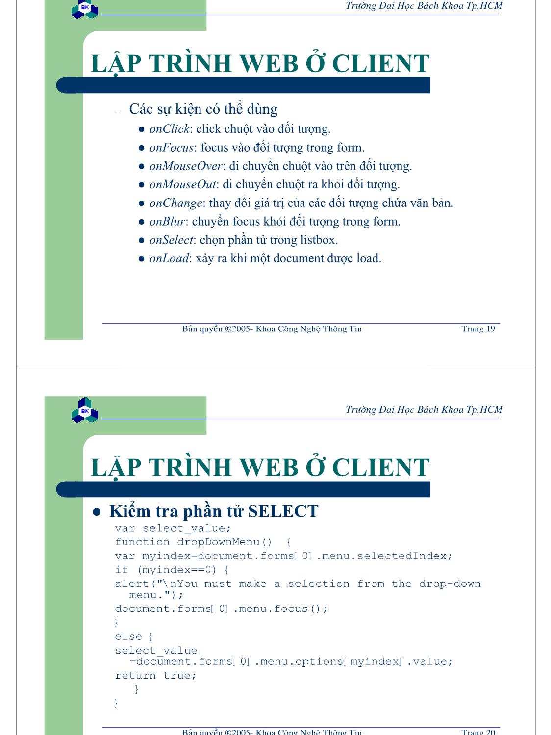 Bài giảng Lập trình mạng dùng Socket - Chương 4: DHMTL & Lập trình web chạy ở client trang 10